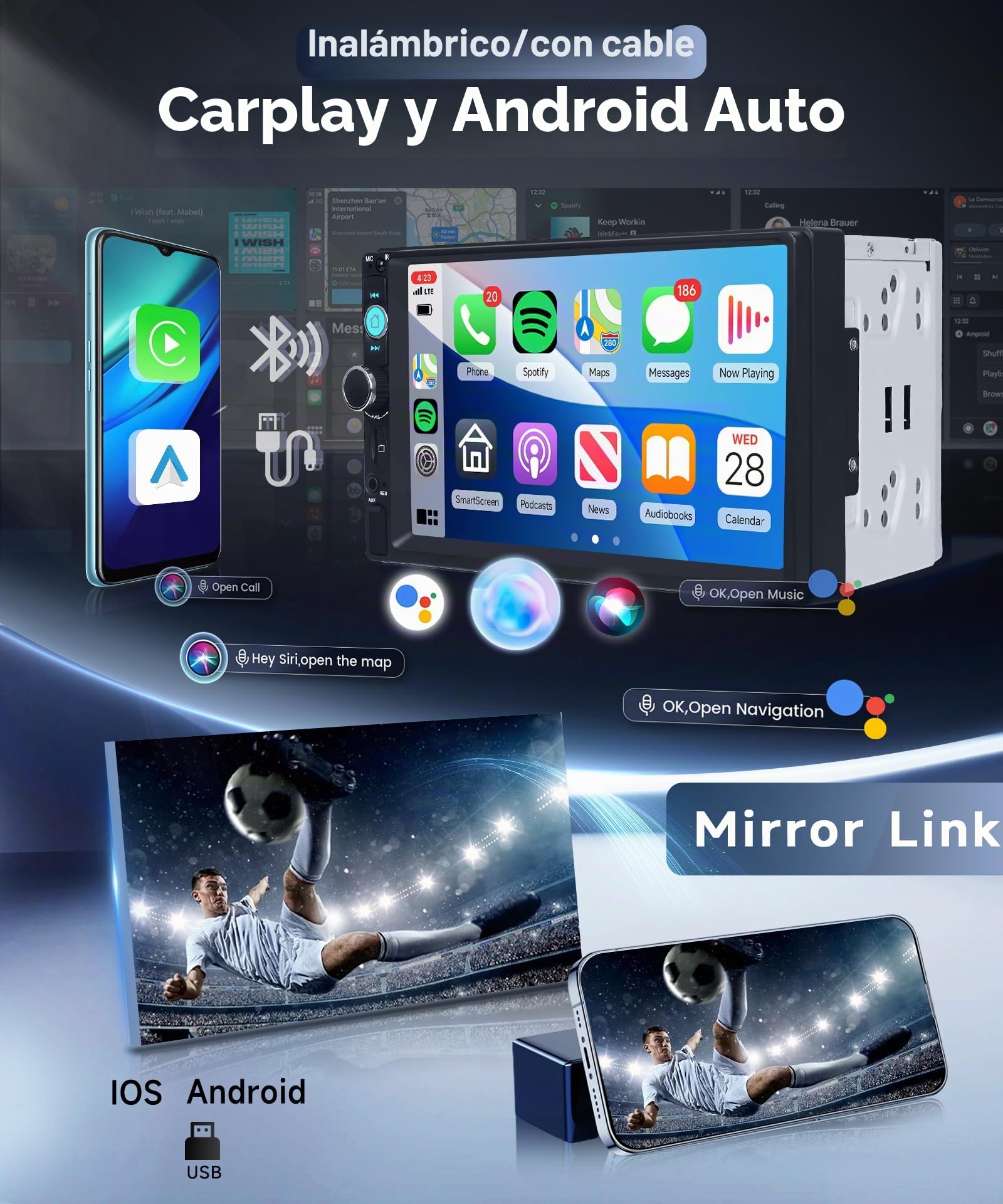 VECHTEL Dab+/Dab Radio de Coche 2 DIN con CarPlay Android Auto Inalambrico, 7 Pulgadas IPS HD Pantalla Táctil Radio Coche Soporte Bluetooth 5.2 Radio FM USB/AUX Mirror Link SWC Cámara Trasera