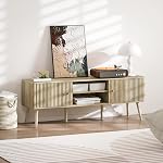 HOMCOM TV Support pour TV 60/65 pouces, Centre de divertissement avec étagères réglables, 2 Armoires et compartiments ouverts, Table de console avec pieds en bois de pin pour le salon, Chêne