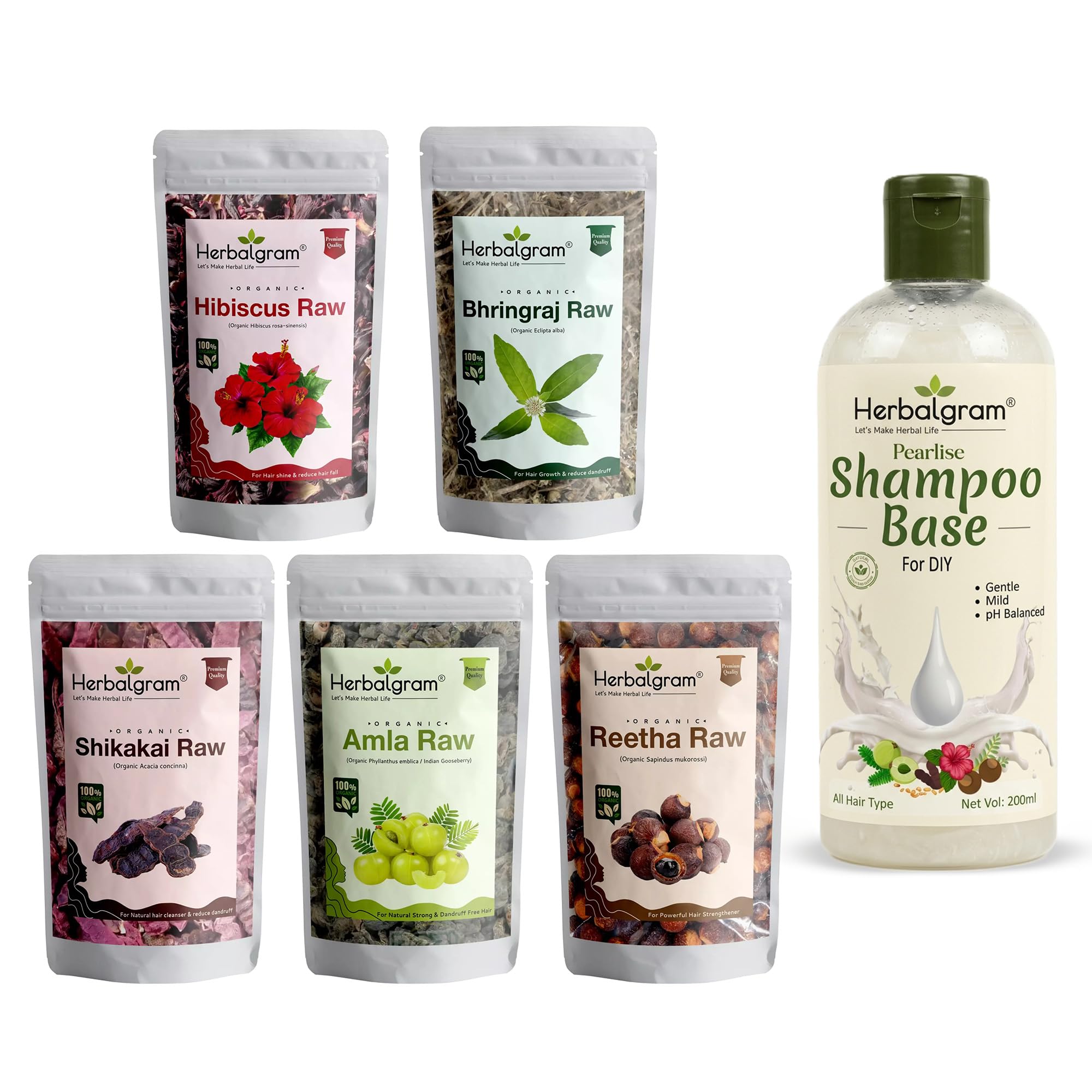 Herbalgram Raw Amla Reetha Shikakai Bhringraj Hibiscus 250g with Shampoo Base 200ml | Natural Ayurvedic Blend for Healthy, Shiny & Strong Hair | Herbal Cleanser & Conditioner | DIY Haircare Products-image-18