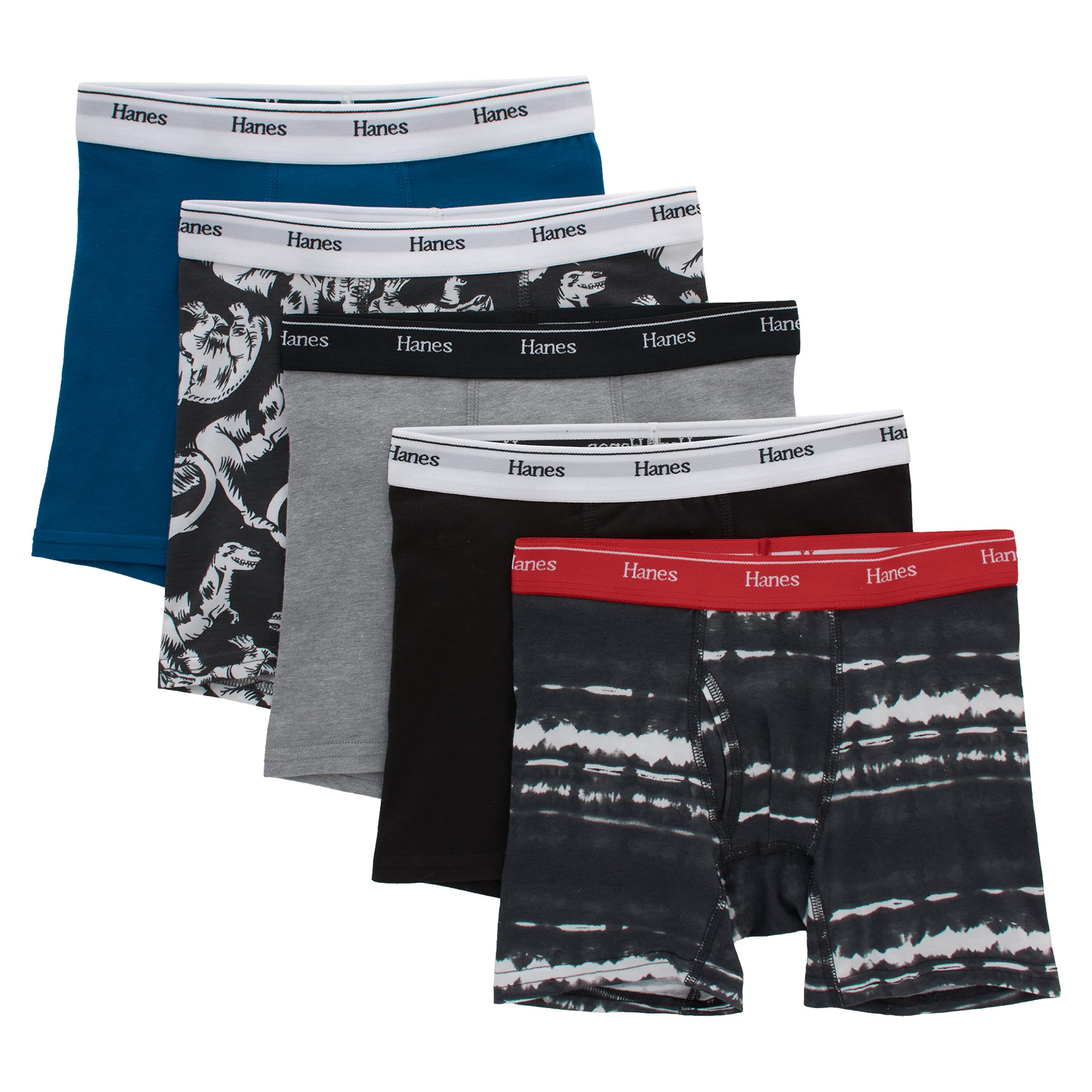 Hanes - Boxer da ragazzo, in cotone elasticizzato, confezione da 5 pezzi assortiti