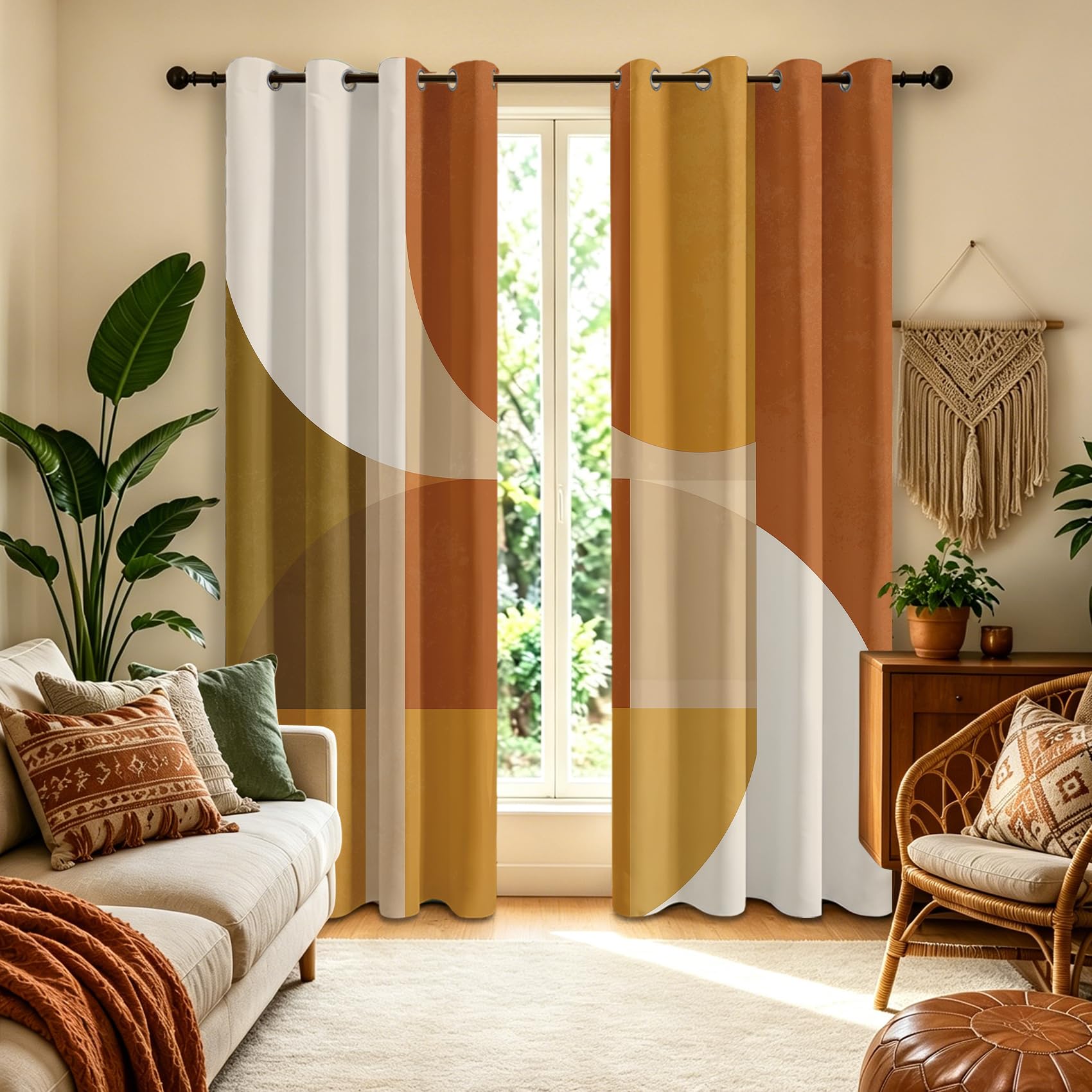 Mistela Vorhänge Blickdicht Mid Century - Gardinen Mit Ösen Moderne Burnt Orange Verdunkelung Svorhang für Schlafzimmer Wohnzimmer Kinderzimmer Küche Decor Gardinen - 2er Set - H245 x B140cm