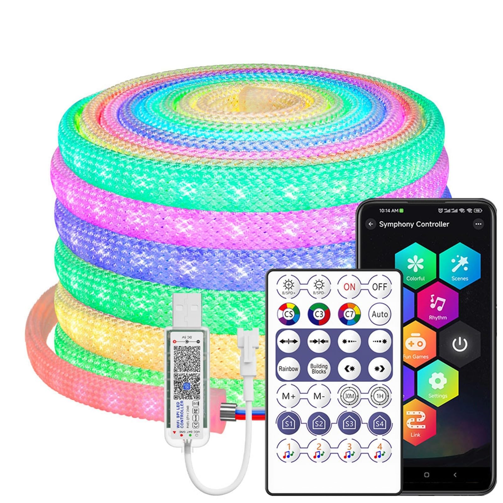 UMOBXKIFN 1pcs DC5V WS2812B Elliptical Reticulate Pattern Neon Addressable LED Strip WS2812 60Leds/m 360Degree Smart Silicone Led Light IP67(28Keys WiFi Set,Purple)