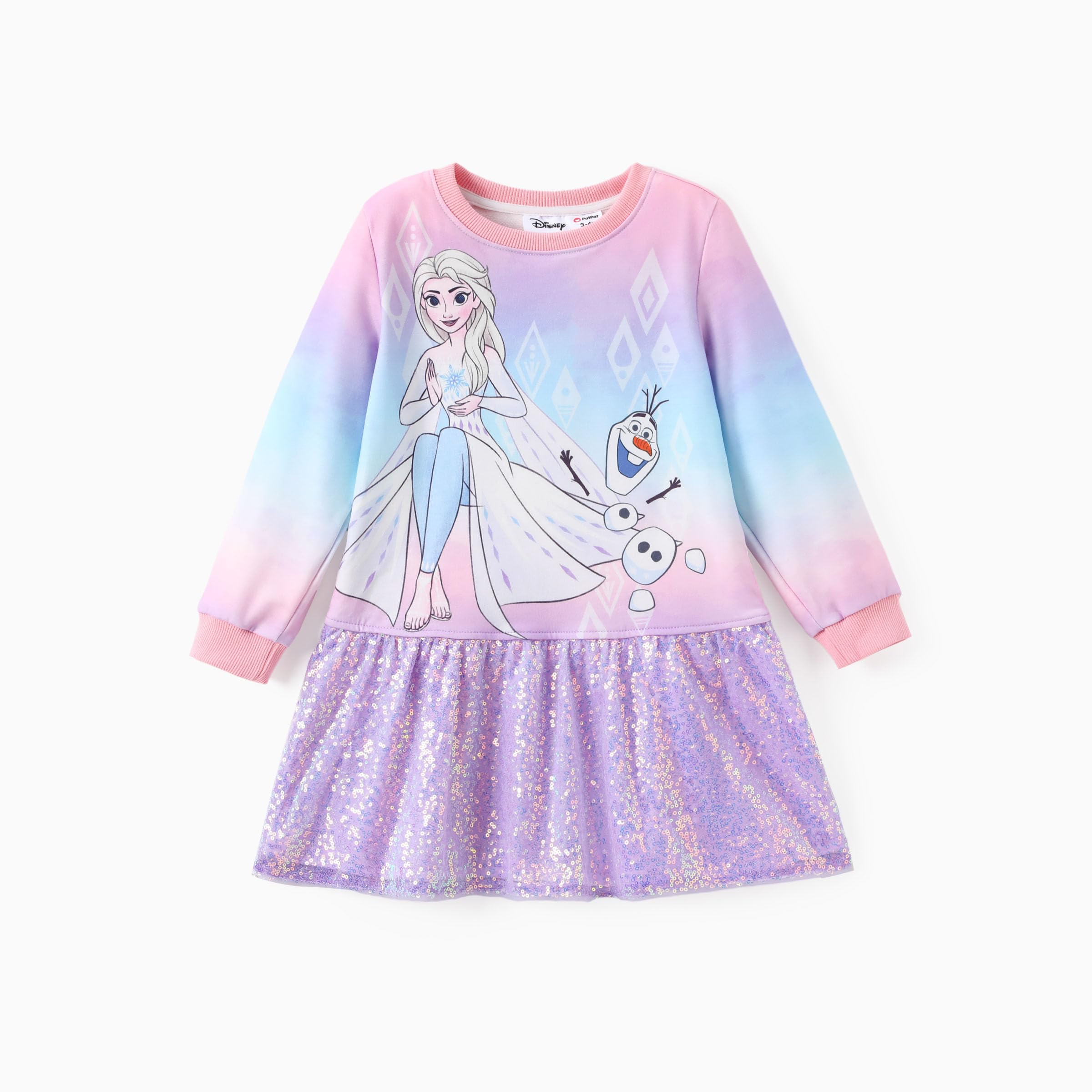 Disney Stitch Minnie Elsa Princess Sweatshirt Dress Toddler Girl Sequin Long Sleeve Pullover Clothes Fall Outfit 2-9 Years