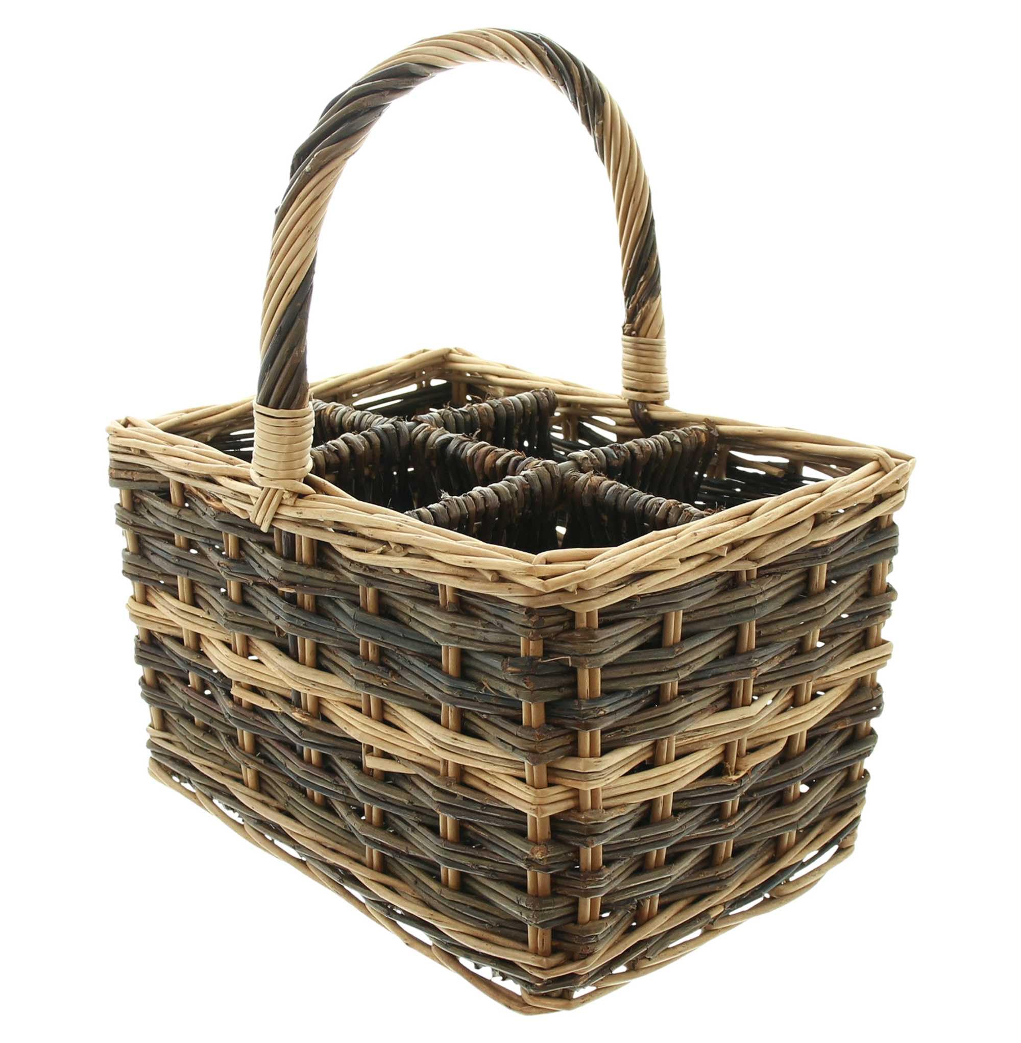 FRANK FLECHTWAREN Kosz na butelki naturalny, na 6 butelek, pełna wiklina, naturalna, wymiary po rozłożeniu: 34 x 24 x 20 cm, wys. 38 cm