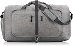 65L Foldable Duffle Bag, Waterproof Travel Duffle Bag, Gym Bag with Shoes Compartment and Adjustable Strap, Overnight Bag for Men Women Travel Camping Fitness Sports Gym (Black)