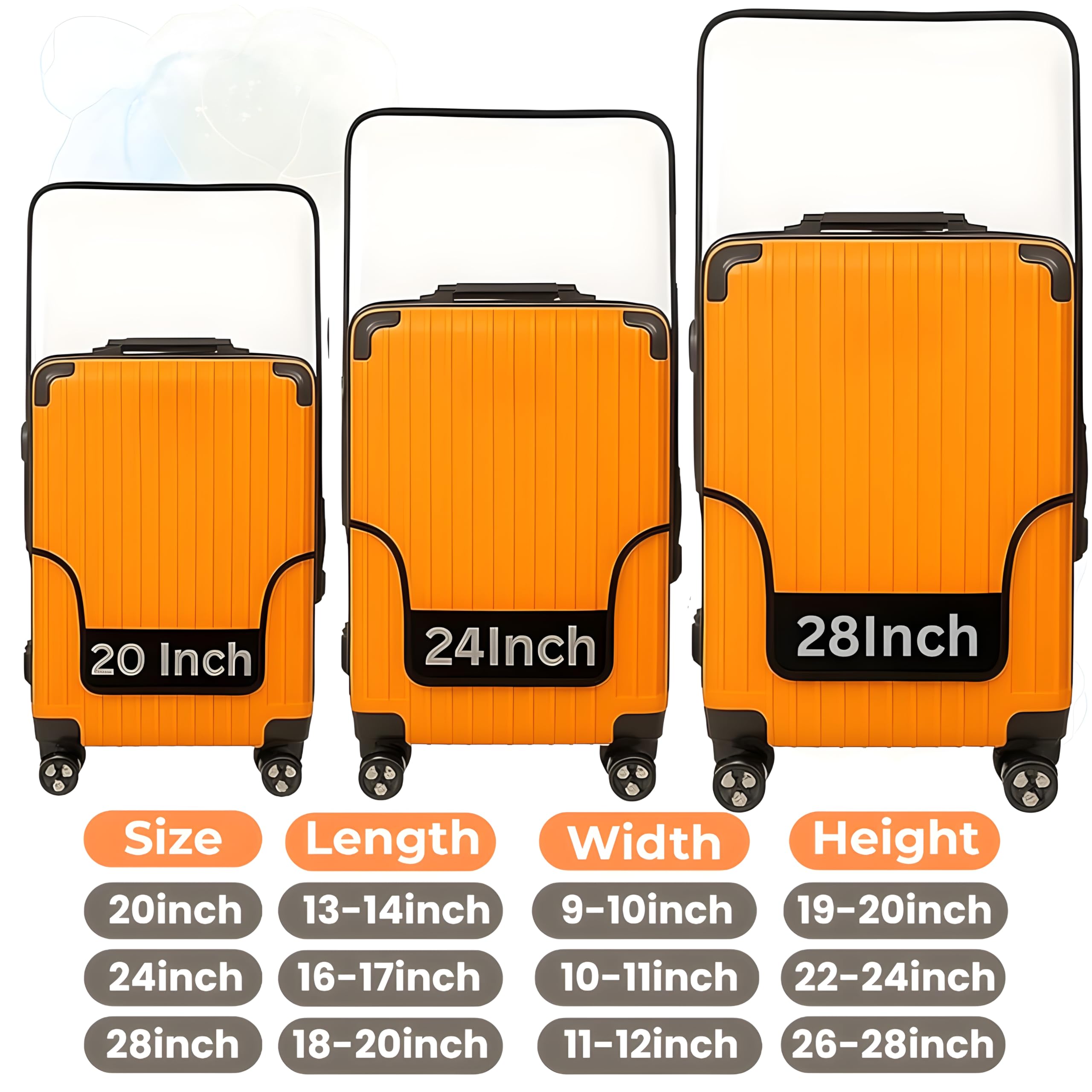 HM - Juego de 3 fundas protectoras transparentes para maleta, resistente al agua y con cremallera, material de PVC a prueba de polvo y antiarañazos, blanco, For 66 CM Bag / 24 Inch