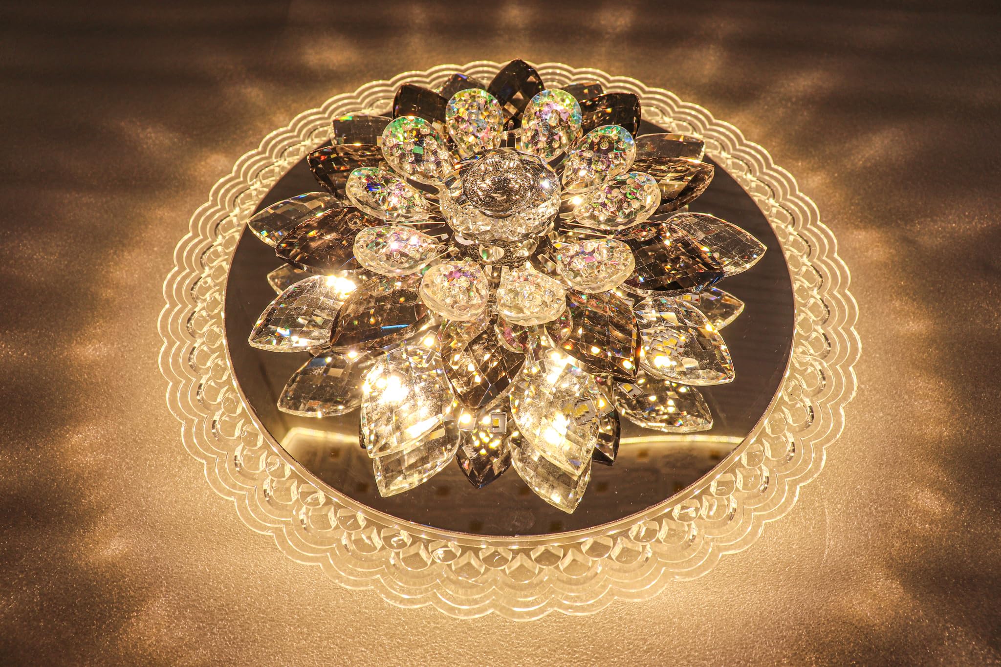 swanart Crystora 30cm LED Crystal Ceiling Light – Multi-Color Rotating Flower Chandelier – Luxurious Modern Crystal Flush Mount Light for Stylish Interiors – Decorative Lighting for Home & Hallways