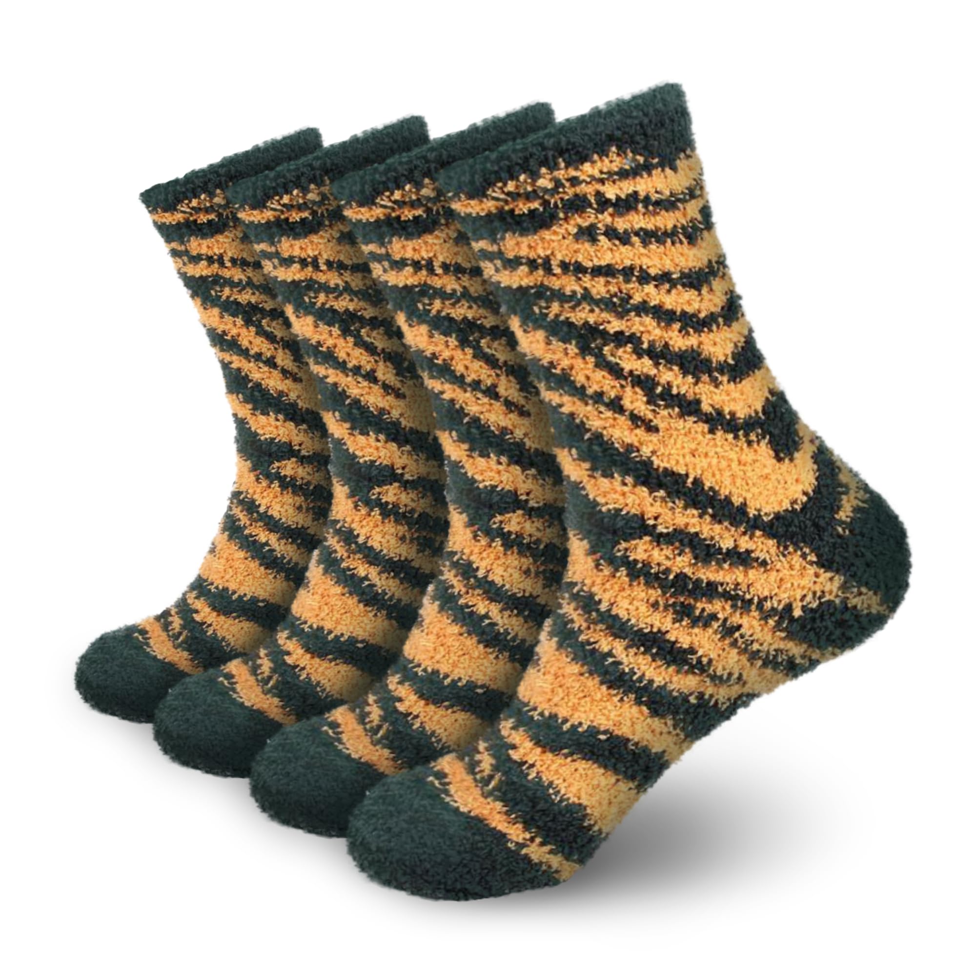 BambooMN Women's Fuzzy Zebra Print Team Spirit Socks - Super Soft Microfiber Game Day Sports Socks - 4 Pairs