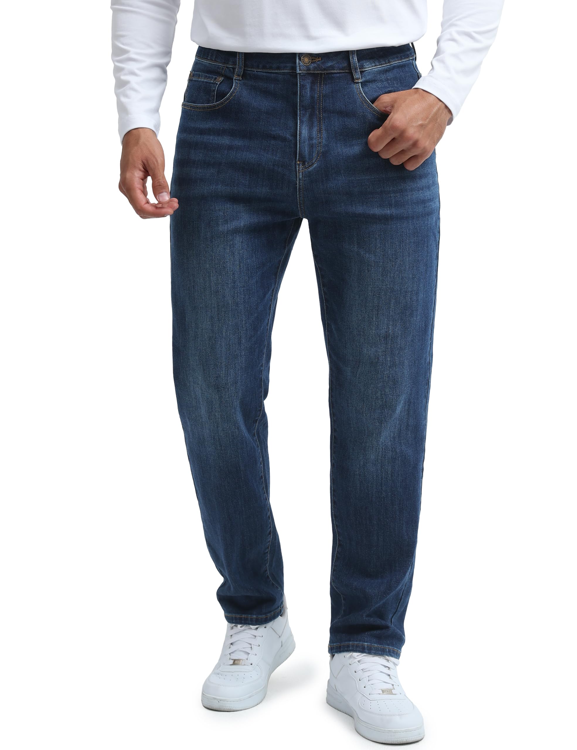 Cotrasen Mens Jeans Regular Fit Stretch Denim Pants Straight Classic Casual Pants