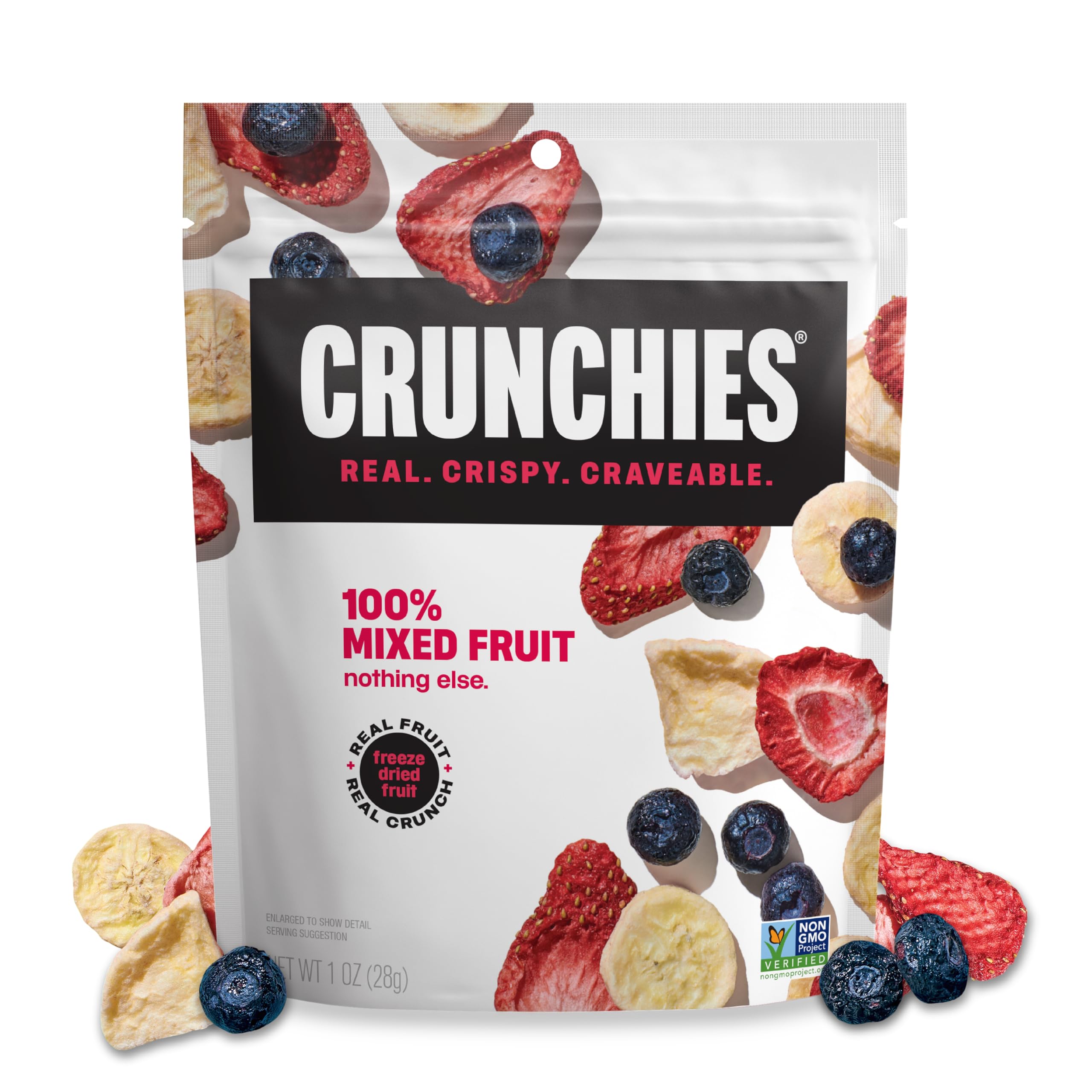 Crunchies Freeze-Dried Fruits, 100% All Natural Crispy Fruit, Non GMO and Kosher, Single Resealable Freeze Dried Fruit Snack Pack (Mixed Fruit, 1 Ounce (Pack of 1))