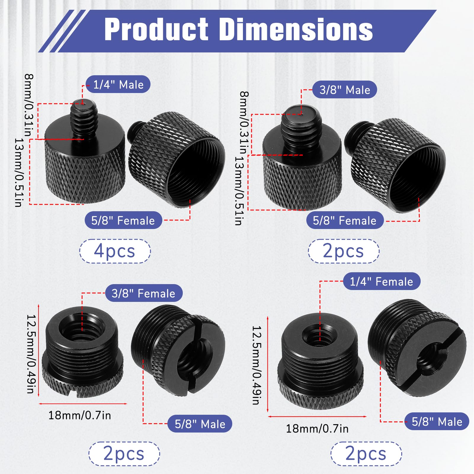 Zestaw 10 adapterów do mikrofonu, stojak 5/8" na 3/8", 3/8" na 5/8", 5/8" na 1/4", 1/4" na statyw mikrofonowy 5/8", adapter do statywów mikrofonowych, ramion i statywów do aparatu