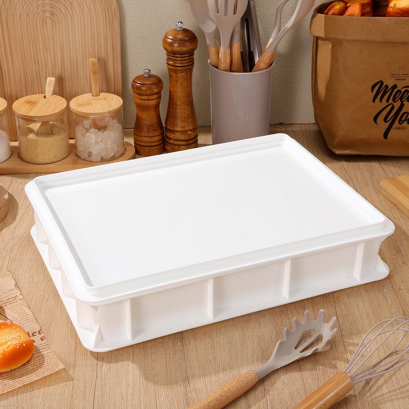 Abaodam Bandeja para Fermentar Masa de Pizza Apilable con Tapa, Plástico