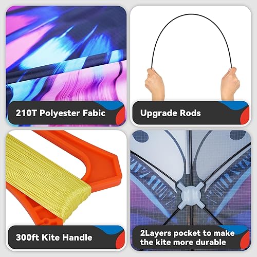 Miniatura 3 de SGftre Coloridas cometas de mariposa fáciles de volar, enorme cometa para niños y adultos, cometa de playa para actividades familiares al aire libre