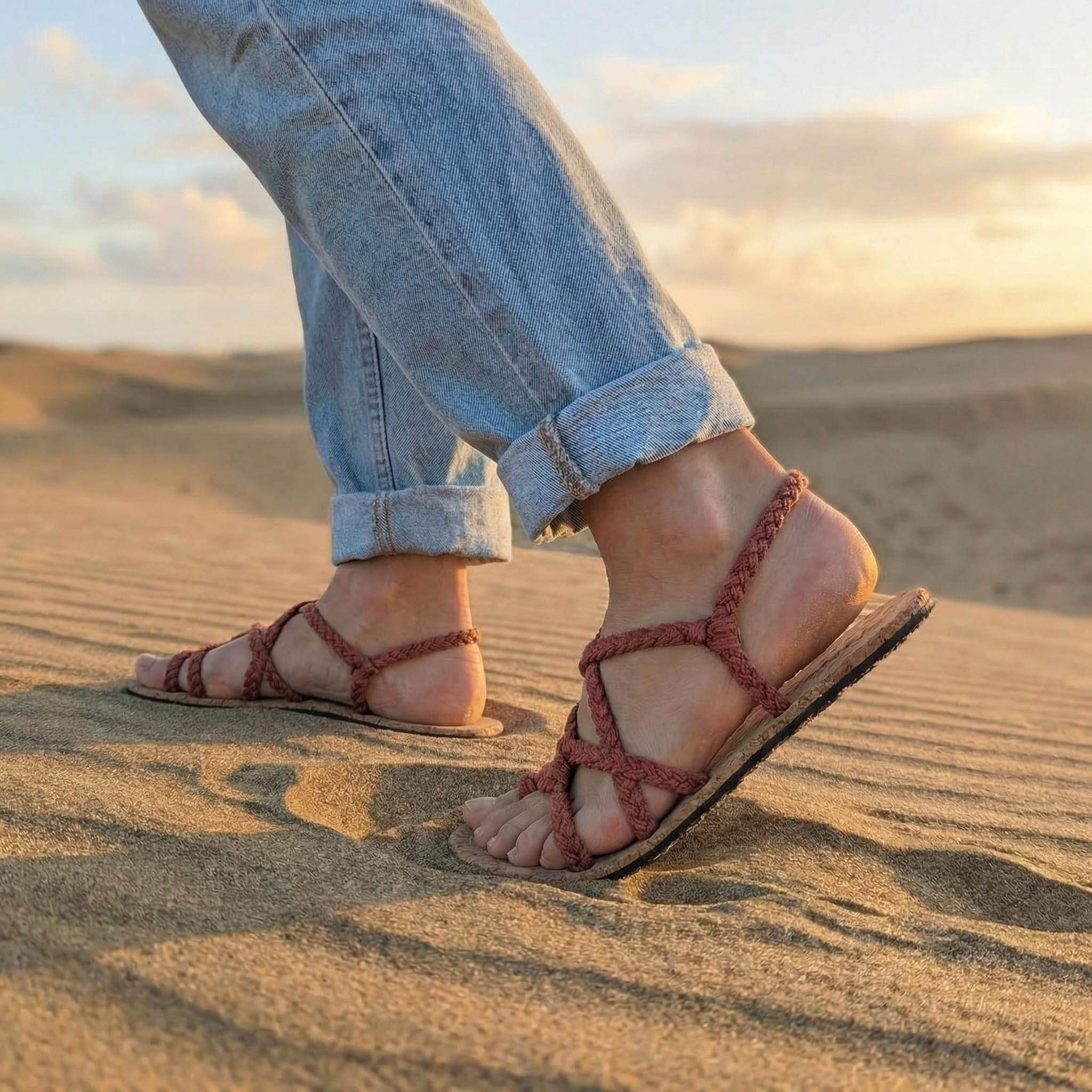Nova Poster Barefot Sandalen für Damen - Minimalistische Walking-Sandale mit breiter Fingerbox, dünne Laufsohle 8mm, leichte und bequeme Passform, verstellbare Träger, freundlich