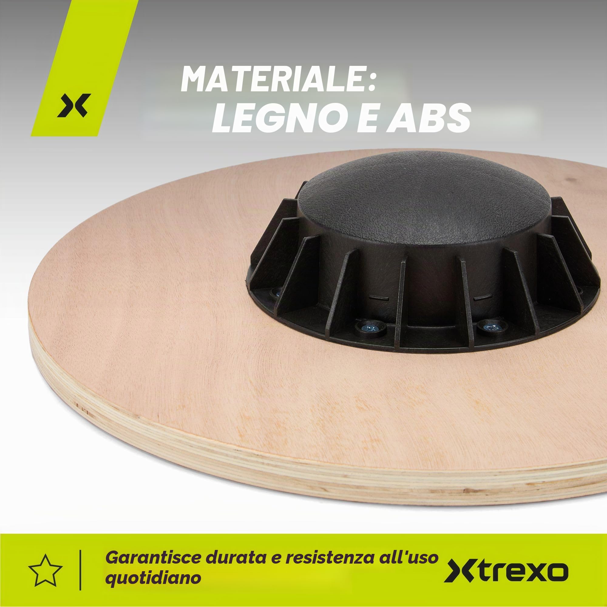 TREXO Balance Board in nero marrone, altezza 8 cm e diametro 38 cm, portata fino a 120 kg, superficie antiscivolo in legno e ABS