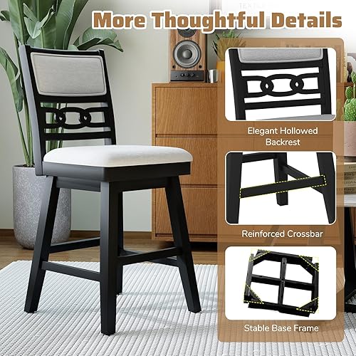 Miniatura 8 de Giantex Juego de 2 taburetes de bar de 25 pulgadas, sillas altas modernas de altura de mostrador con respaldos acolchados y huecos, marco de madera