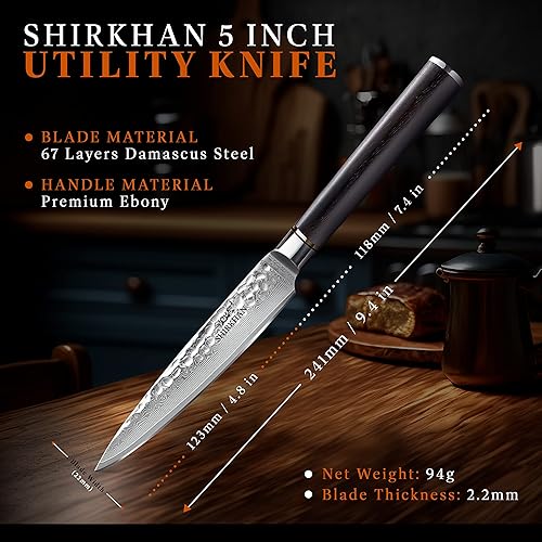 Miniatura 2 de SHIRKHAN Damasco - Cuchillo utilitario de 5 pulgadas  Cuchillo japonés ultra afilado de cocina  67 capas de hoja de acero martillado a mano de alto
