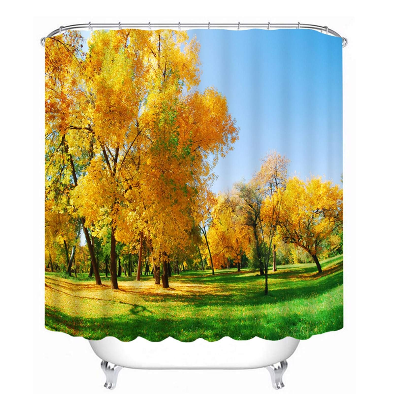 Rideau de douche japonais forêt orange grand format 200x180cm de 120g en tissu hydrofuge