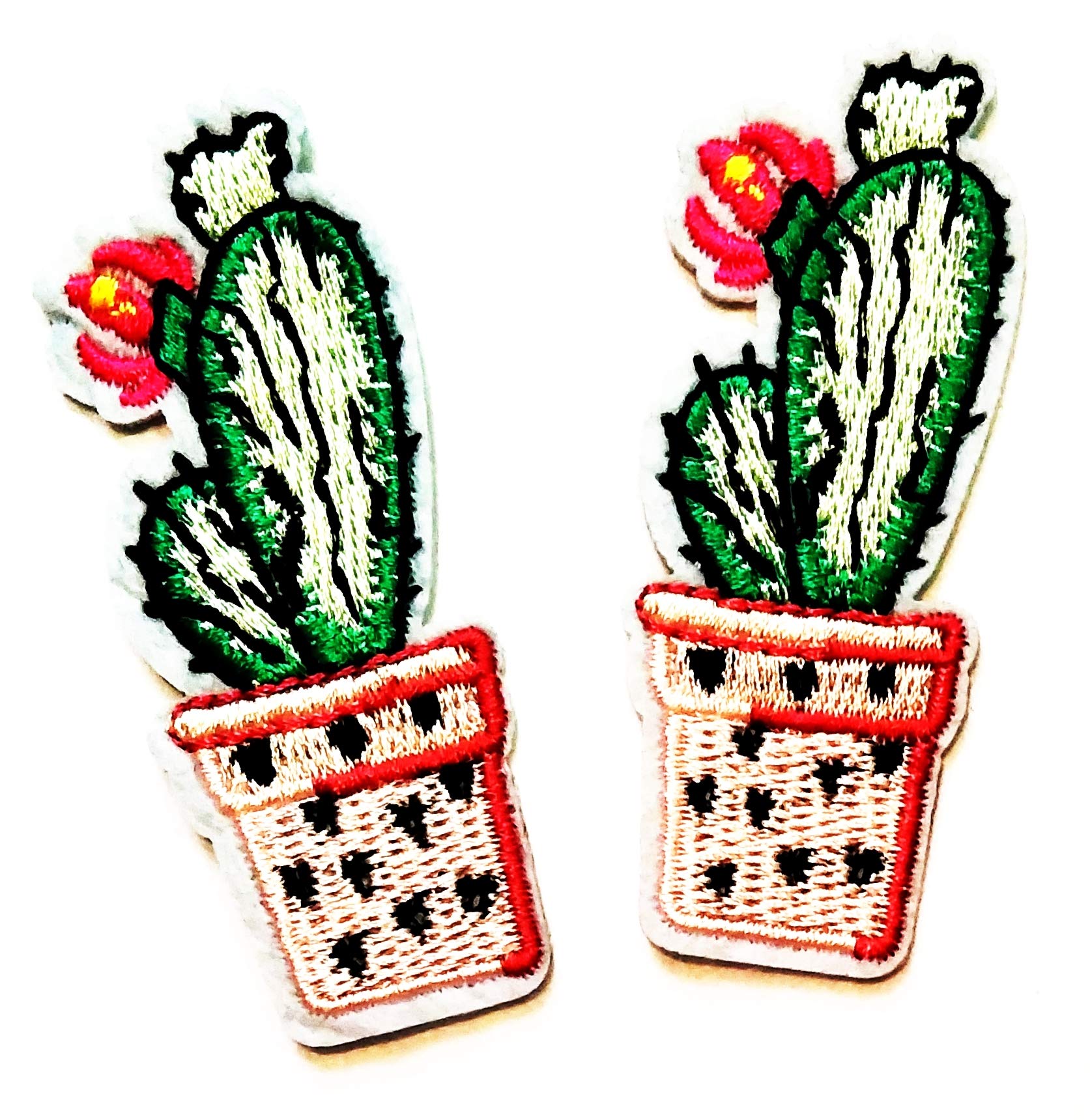 Nipitshop Patches Set Green Cactus Pink Flower on Pot Desert Plants Beautiful Cartoon Kids Patch Embroidered Iron On Patch for Clothes Backpacks T-Shirt Jeans Skirt Vests Scarf Hat Bag