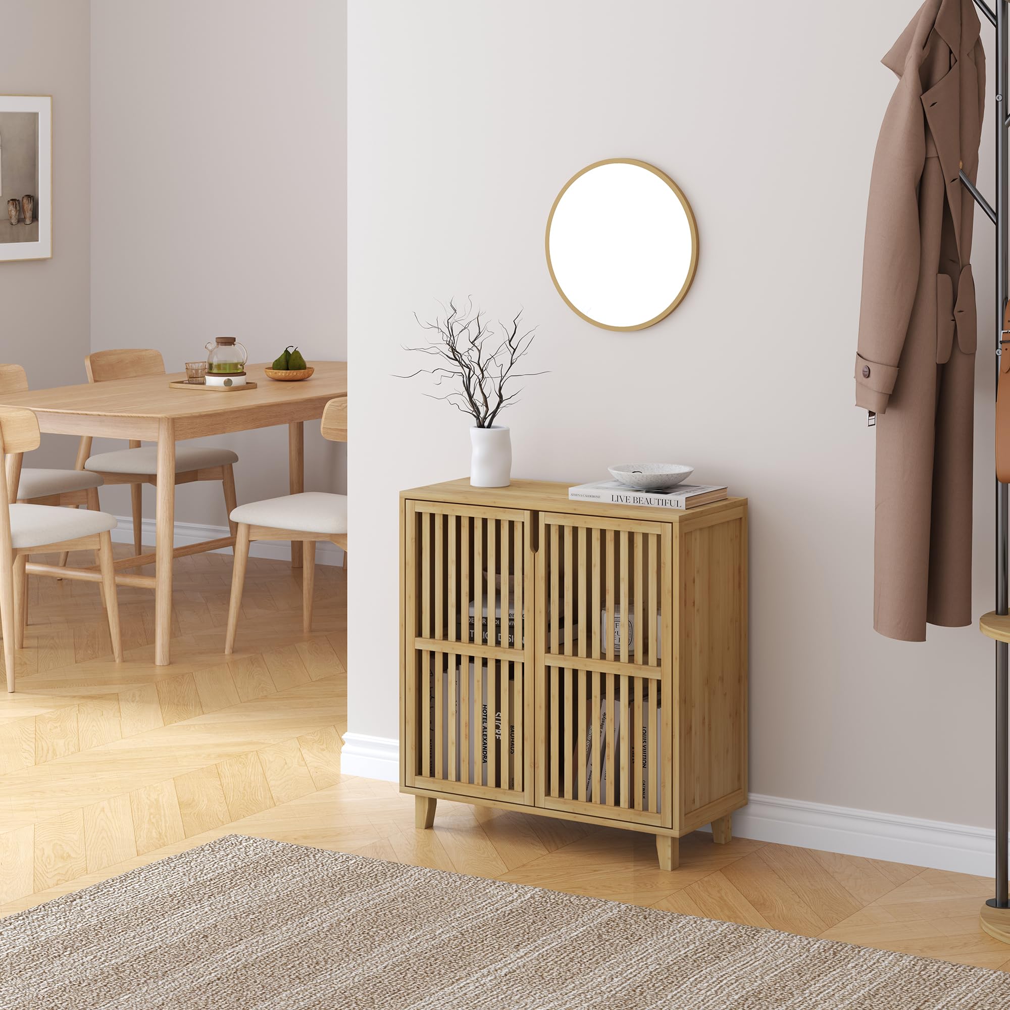 [en.casa] Mobile Contenitore Multifunzionale Armadio a 2 Ante Credenza con 2 Scomparti Vani Portaoggetti per Soggiorno Camera da Letto Bagno 77 x 72 x 33 cm in Bambù Naturale