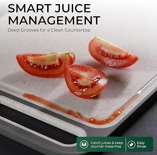 Miniatura 8 de Elovain - Juego de tabla de cortar de cocina de 3 piezas de acero inoxidable - Tabla de cortar de acero inoxidable de doble cara con afilador,