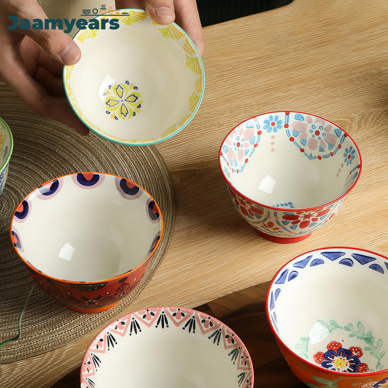 Zestaw 4 misek ceramicznych, nadają się do kuchenki mikrofalowej, porcelanowe miski do zupy, wszechstronne miski z kamionki na płatki śniadaniowe, ryż, sałatkę, niezbędne naczynia obiadowe