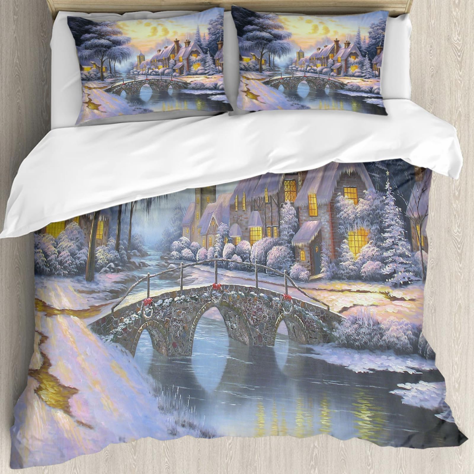 Housse de couette hypoallergénique 228x264cm avec taies d'oreiller Pont de Noël