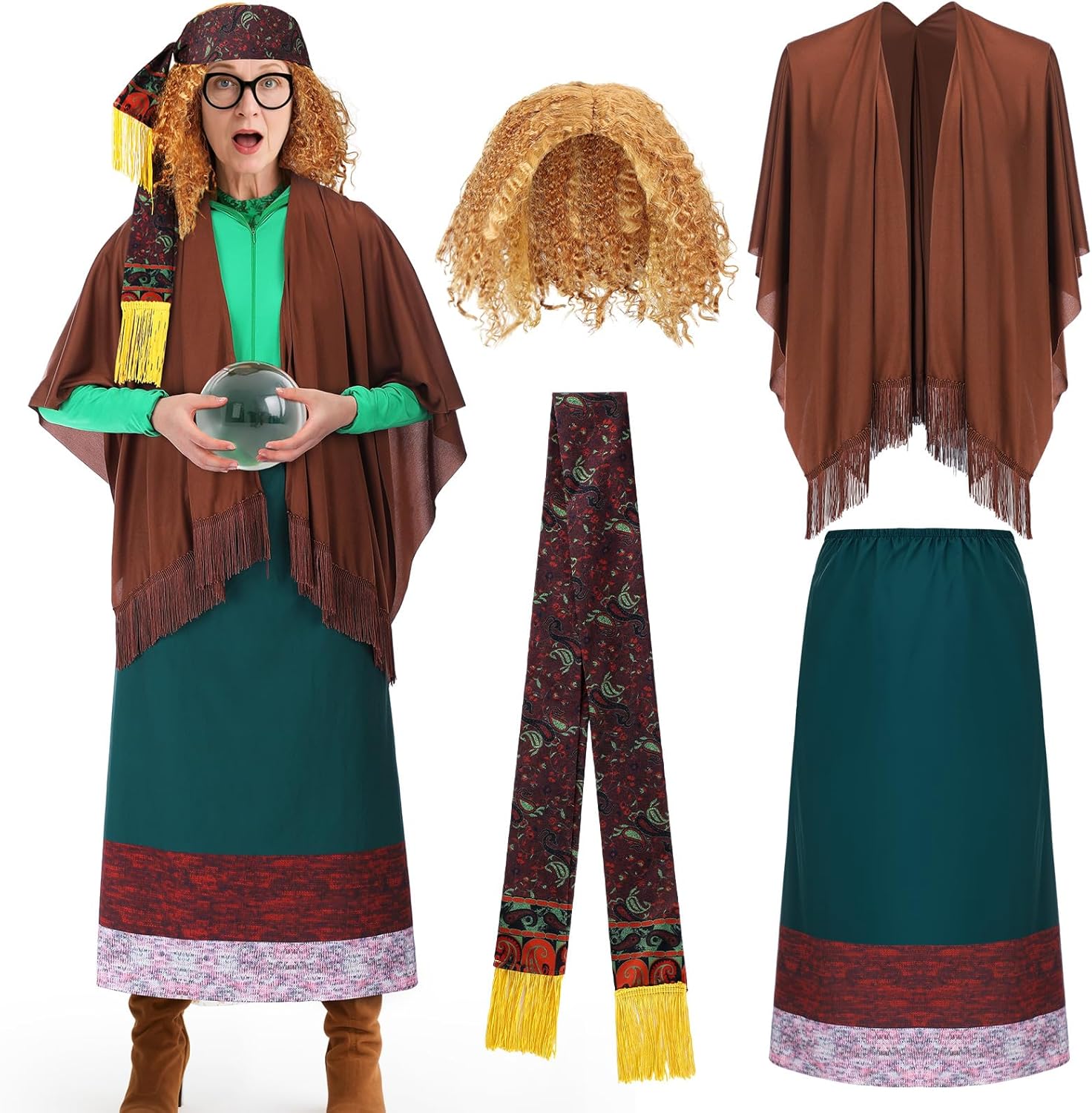 Coume 4 Pcs Halloween Professor Costume Skirt Vest Headband Punk Wig for Movie Cosplay Halloween Women Dress up X-Large