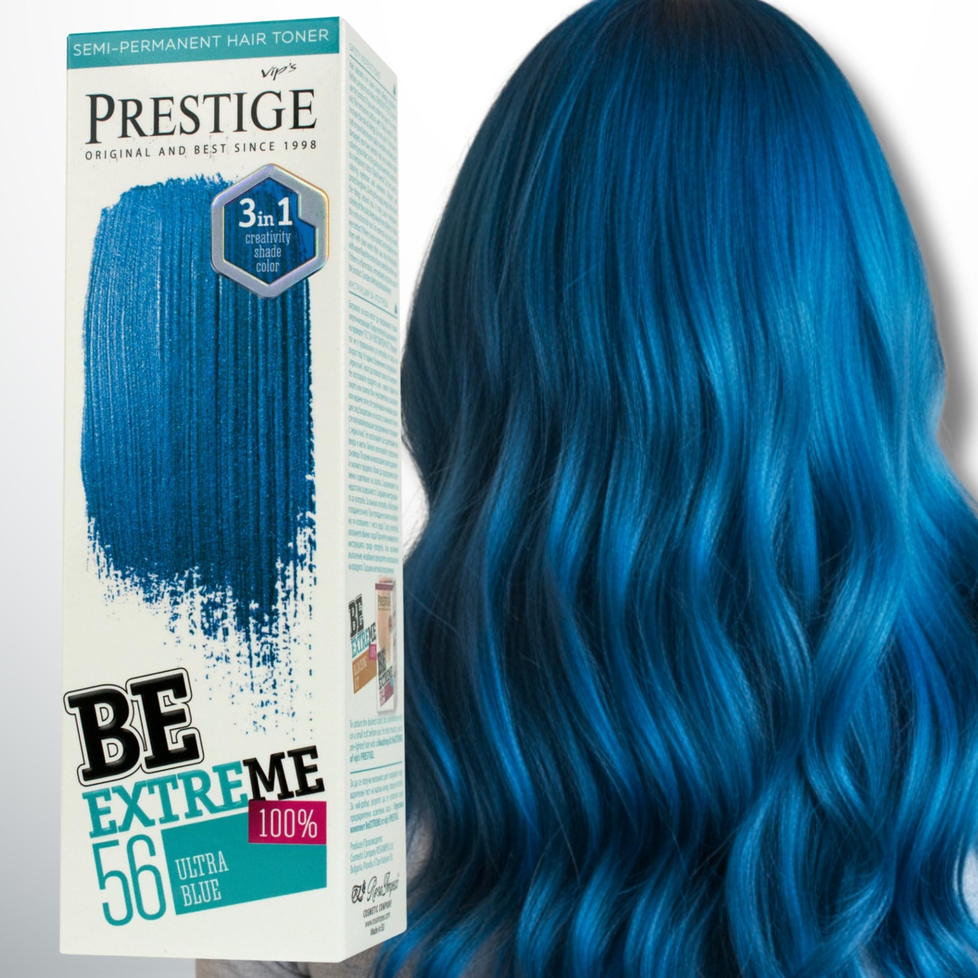 Vip’s Prestige Ultra Blau 56 | Semipermanenter Haartonisierer Be Extreme | Reines Pigment | Für gefärbtes oder graues Haar | Temporäres Farbergebnis | Ohne Ammoniak, Parabene und PPD