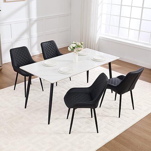 Miniatura 2 de Juego de 4 sillas de comedor, modernas sillas de comedor con cojines gruesos, sillas tapizadas de piel sintética para cocina, comedor con patas