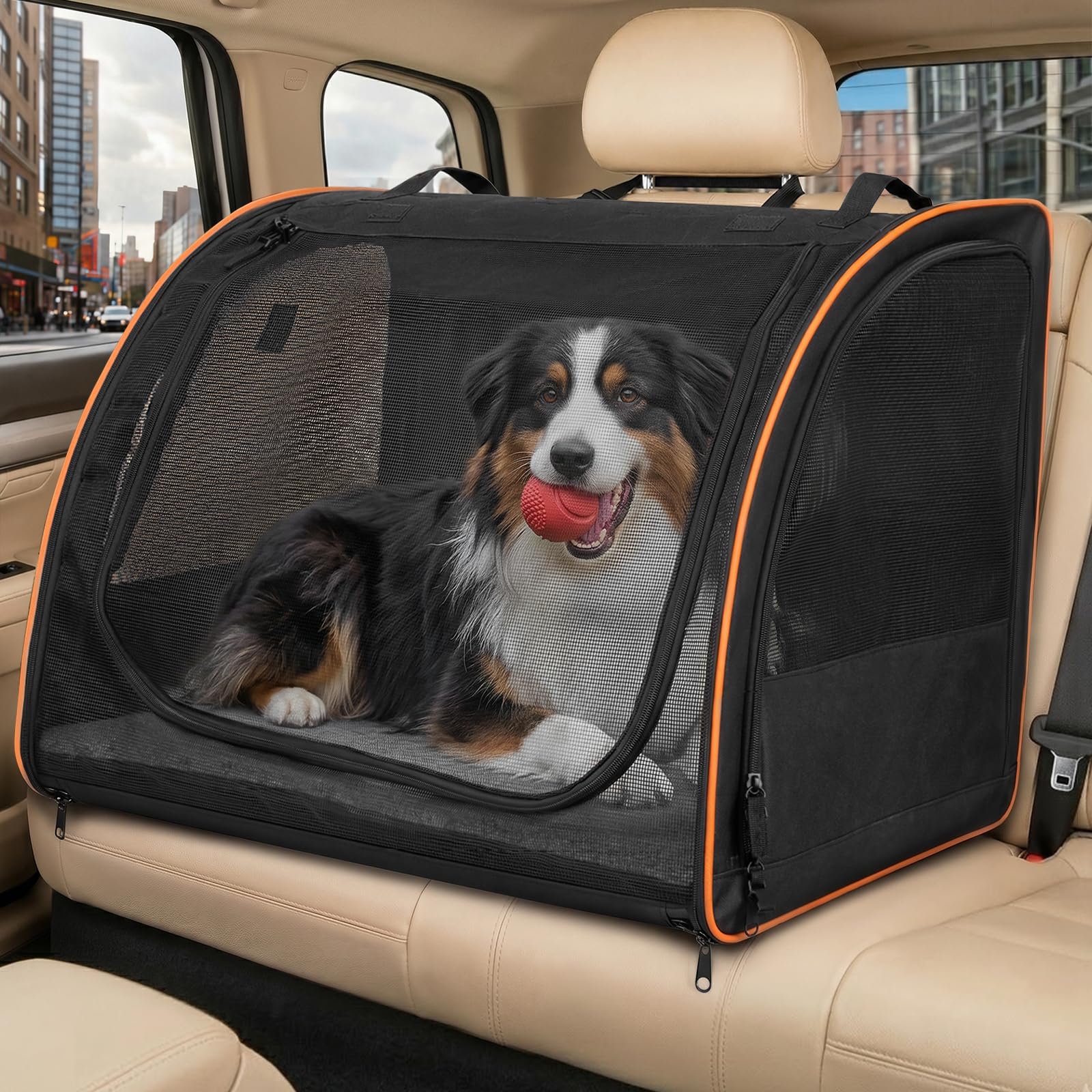 Photo 1 of UNICITII Dog Car Seat, Enclosed Carrier for Pets Travel Safety Dog Crate Soft-Sided Covered Car Kennel Carrier for Backseat for Medium Dogs
