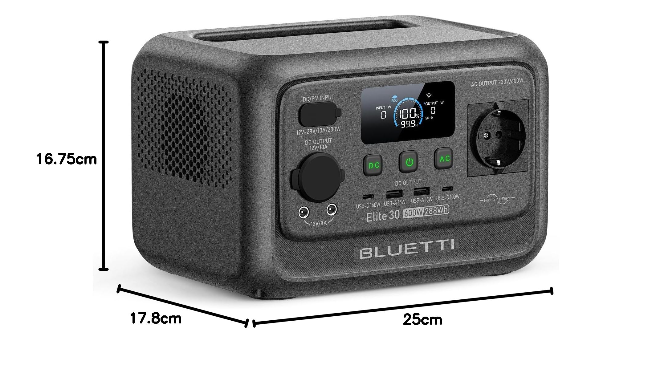 BLUETTI Elite 30 V2 Tragbare Powerstation, 288 Wh LFP Batterie, 600W AC Ausgang (Power Lifting 1500W), 0-100% in 70 Minuten, Solargenerator für Camping, Vans, Stromausfälle (Solarpanel optional)