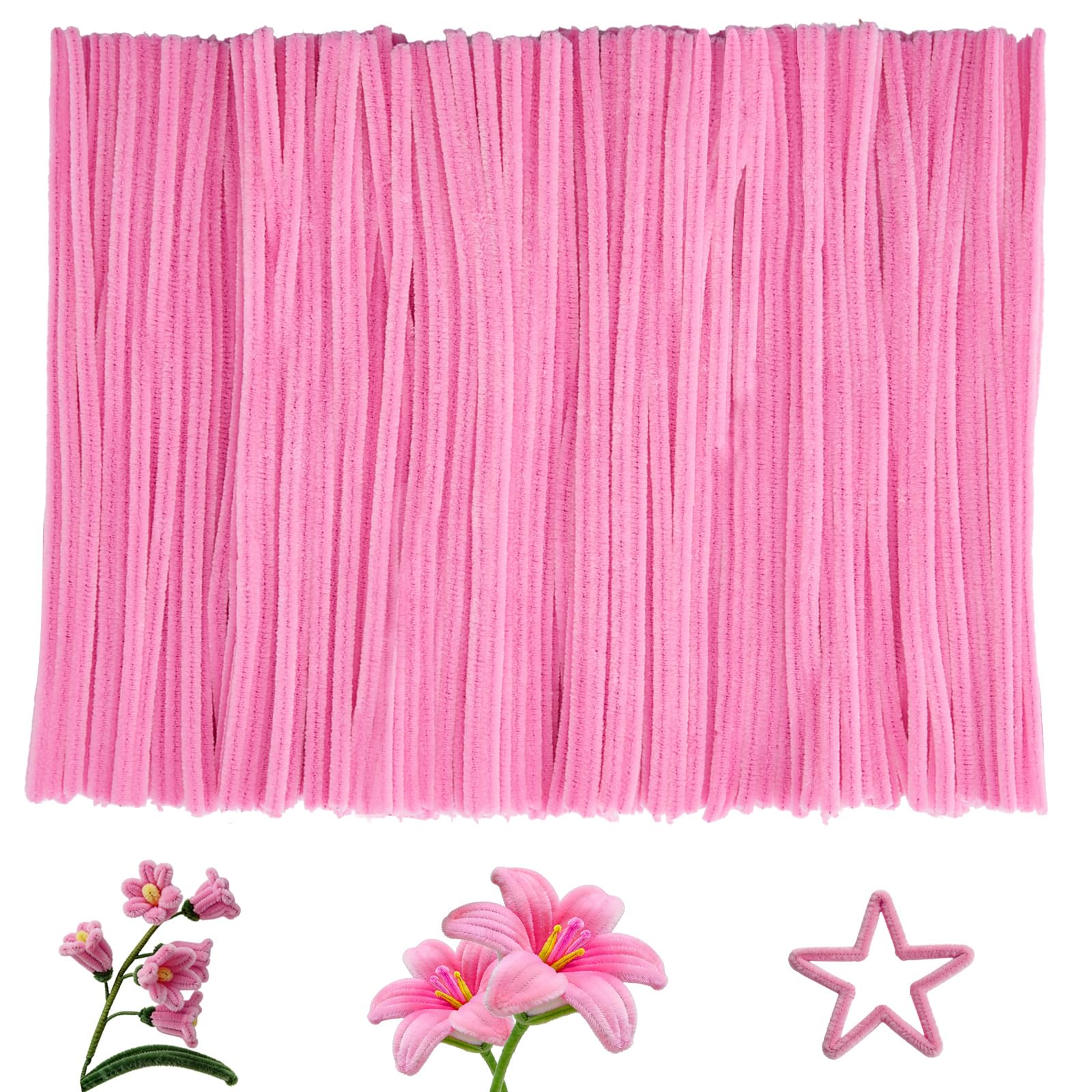VZF Pink Pipe Cleaners Craft Supplies,Chenille Stems for Art and Craft Projects Creative DIY Decorations,Room Decor,Christmas Ornaments,The Pink Stuff Wrapping Pape,Lovely Girl Toys,Halloween Decor