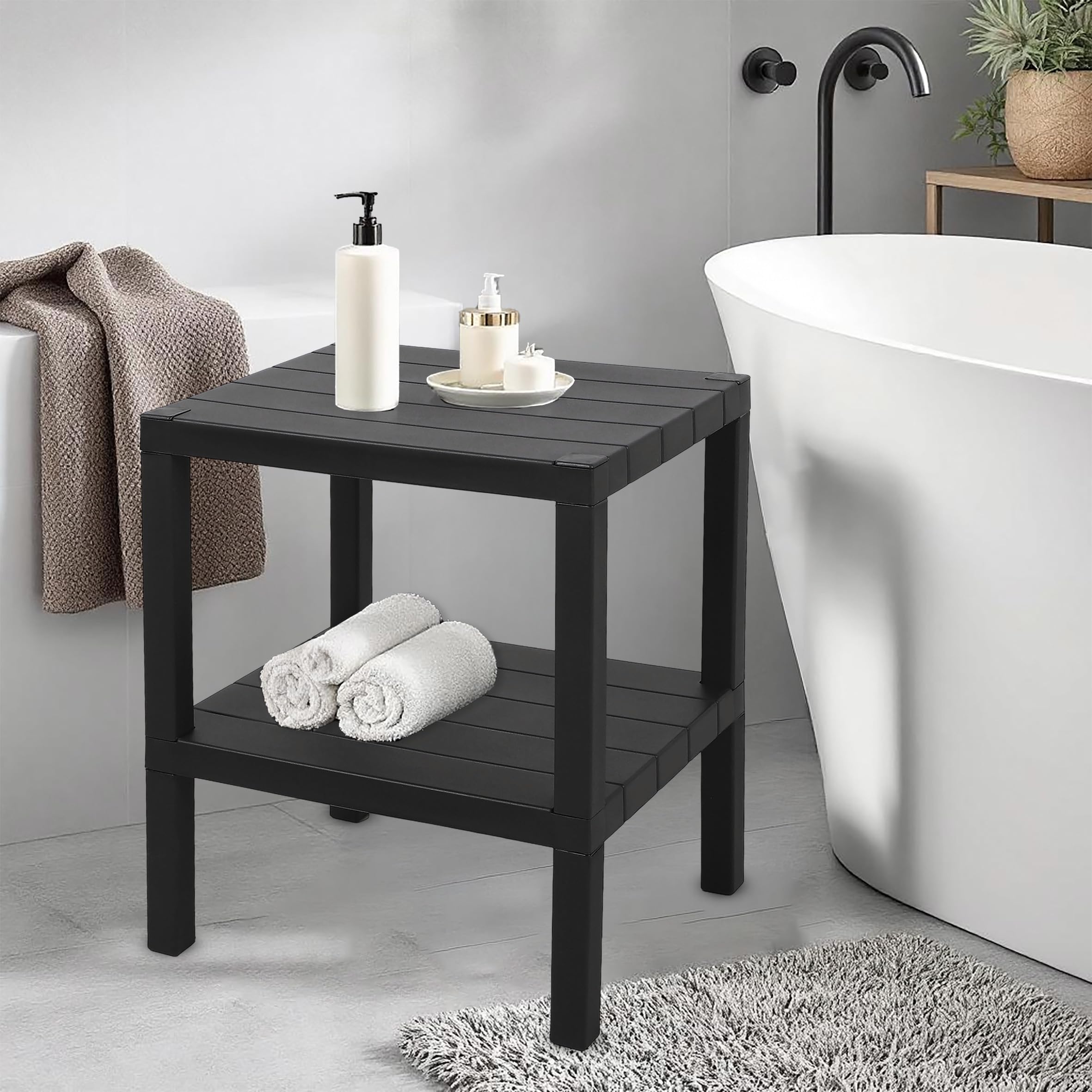 Spetebo Kunststoff Beistelltisch klein in anthrazit mit 2 Ablagen - 45 x 38 cm - Standregal rechteckig mit 2 Ebenen