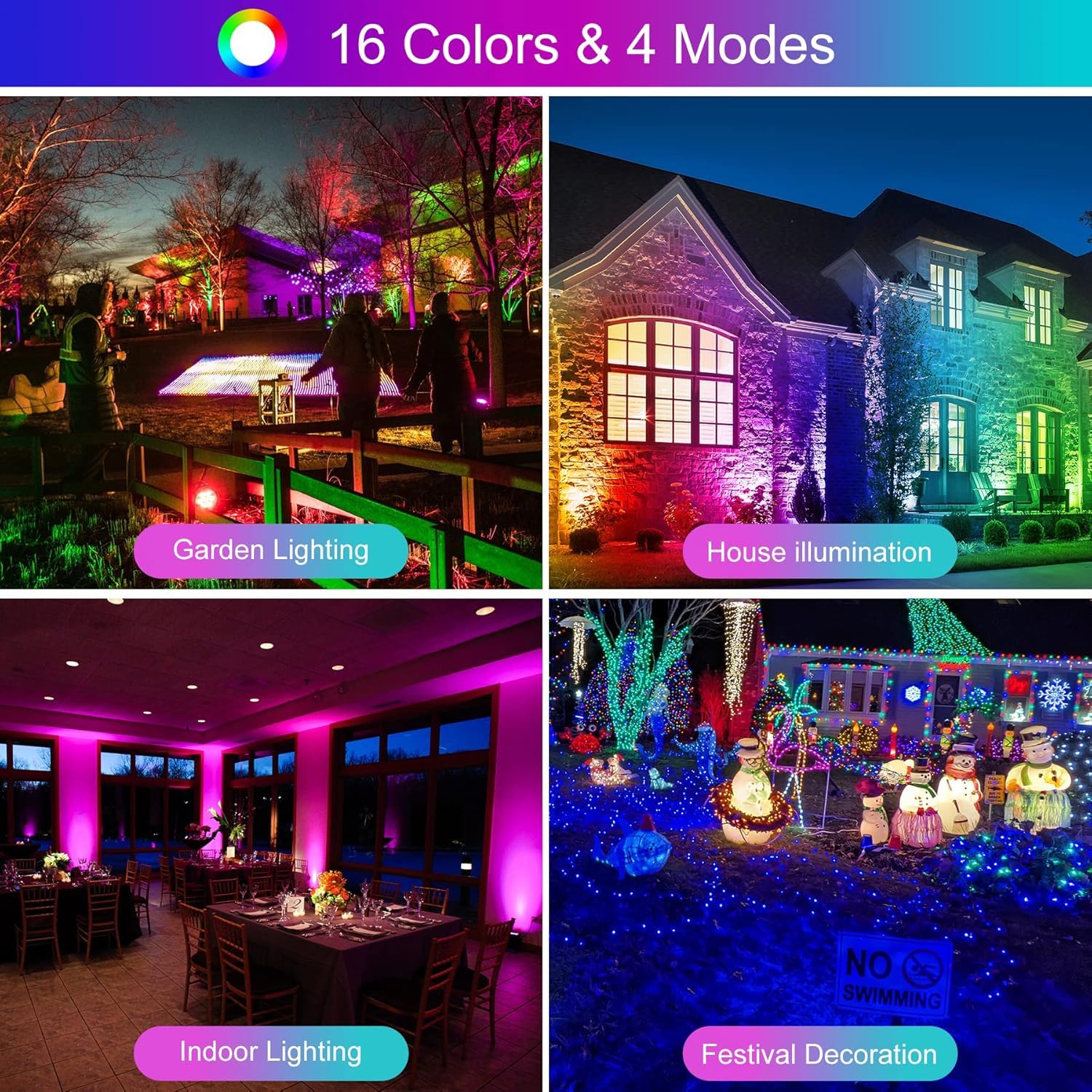 NATPOW Faretto LED per esterni 100W, faretti led esterno con telecomando e controllo, dimmerabile proiettori che cambia colore, IP66 impermeabile per giardino, cortile, feste halloween (4 pezzi)