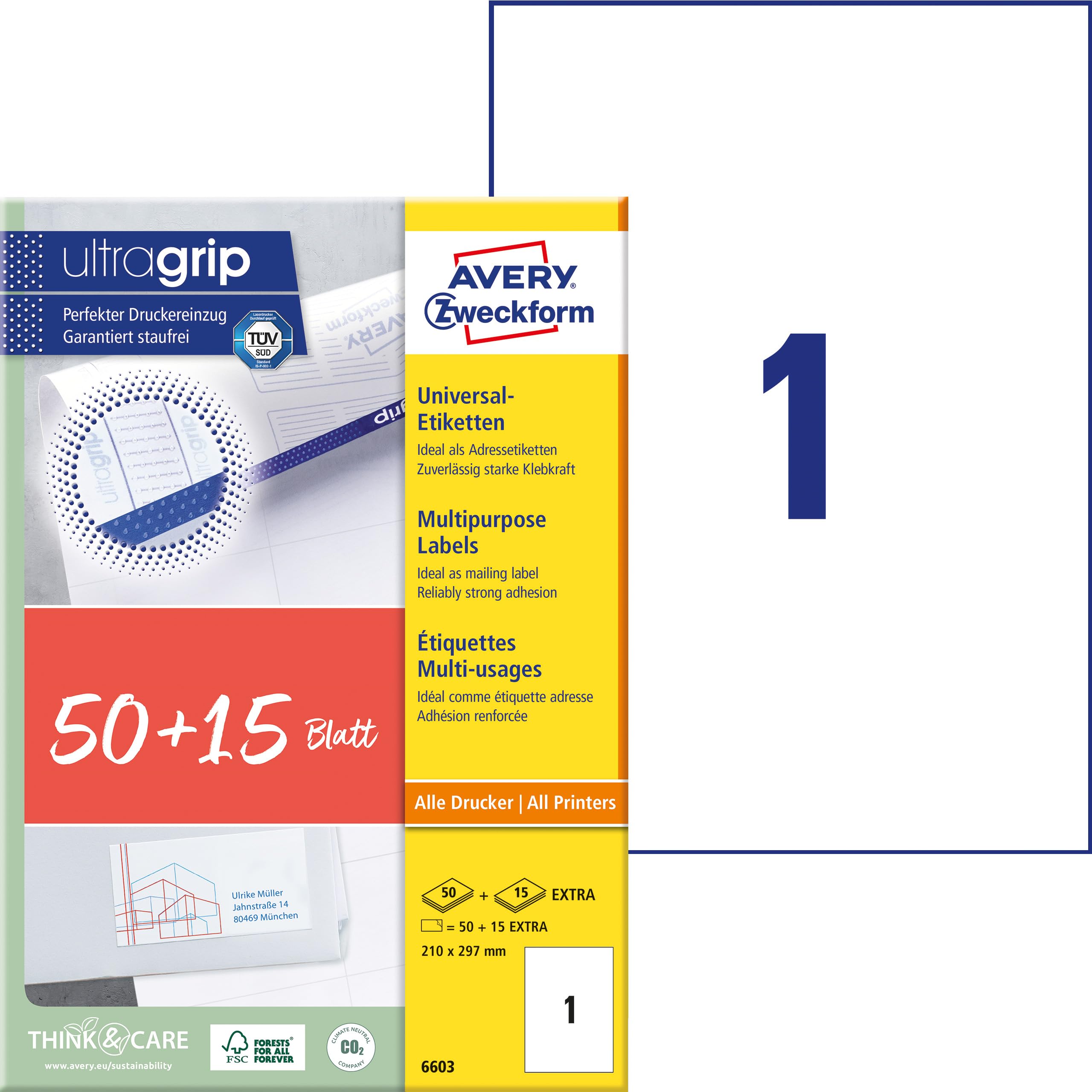 Avery-Zweckform 6603 All-purpose labels 210x297mm 65pcs White Perm...