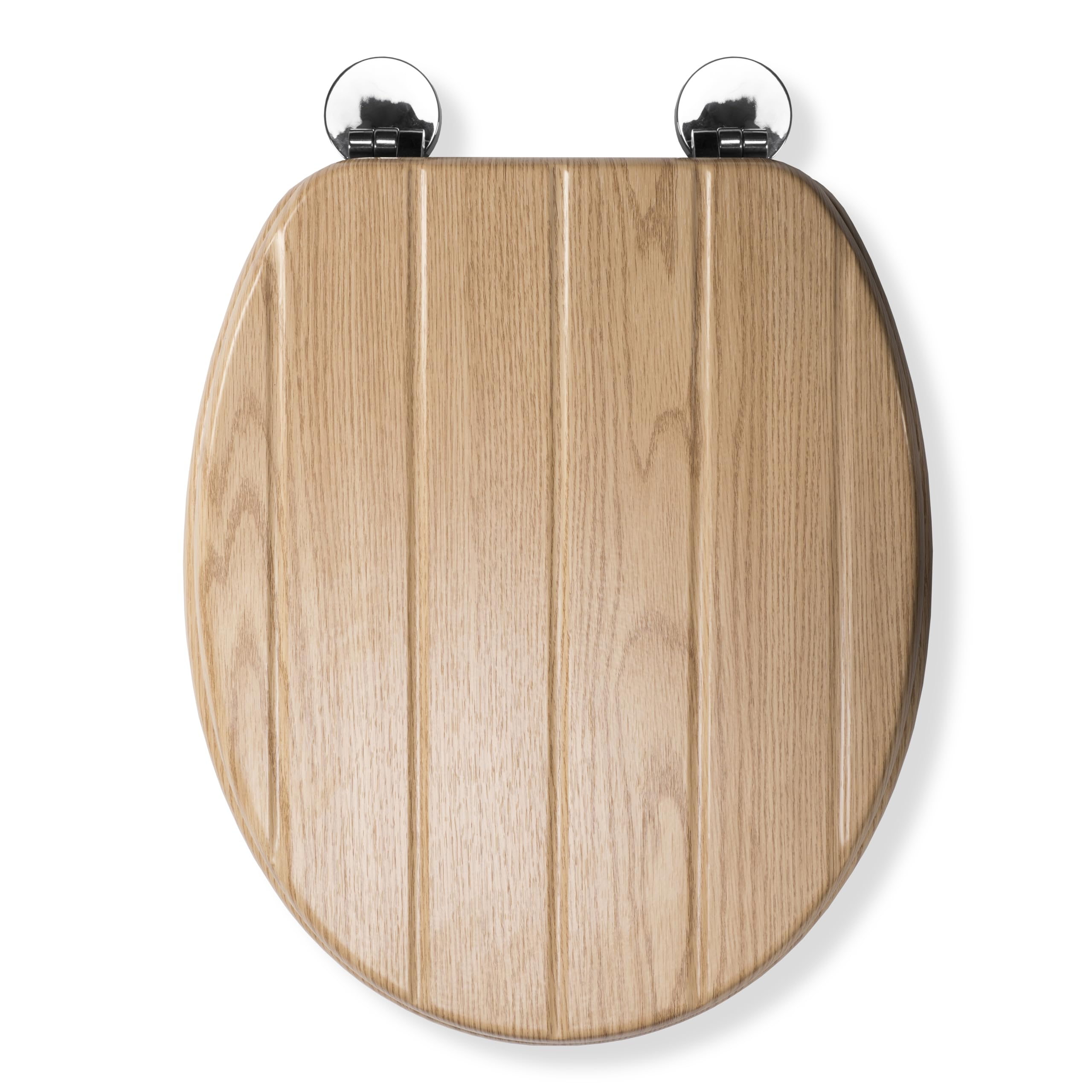 Croydex Flexi-Fix Geneva Toilet Seat - Adjustable Hinges with Top & Bottom Fixings Included and Rust & Stain Free Chrome Hinge Covers, Antibacterial Treated Surface (Light Oak)