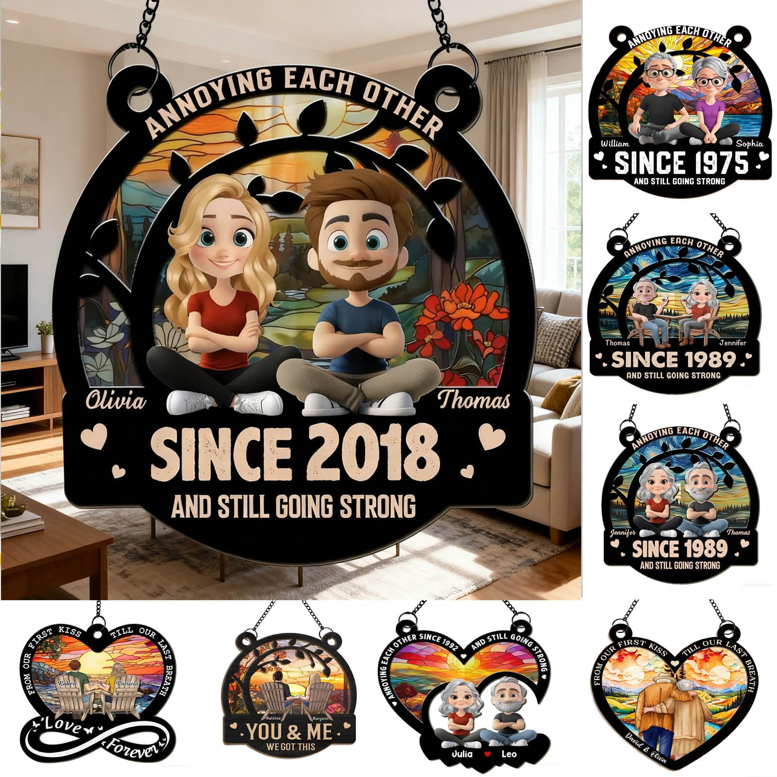 Love You Forever - Personalized Custom Suncatcher, Annoying Each Others Since And Still Going Strong Suncatcher Ornament, Annoying Each Others Since Sign, for Anniversary Couples Gifts Decor
