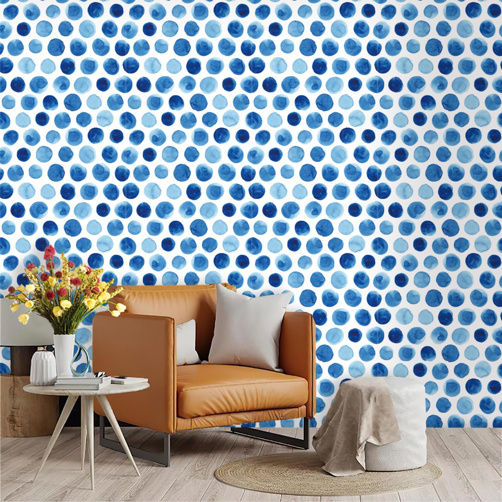 Zahhyg Blue Wallpaper Circle Peel And Stick Self Adhesive Wallpaper For Living Room Waterproof Vinyl, Art Deco Thicken Sticky Back Plastic Removable