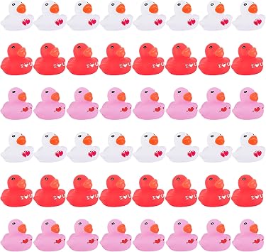 Wehhbtye 48 Pcs Valentines Day Rubber Duckies, 2 Mini Valentine Themed Ducks, 3 Colors Love Heart Ducky for Engagement Wedding Decorations Party Favors Pool Bathtub