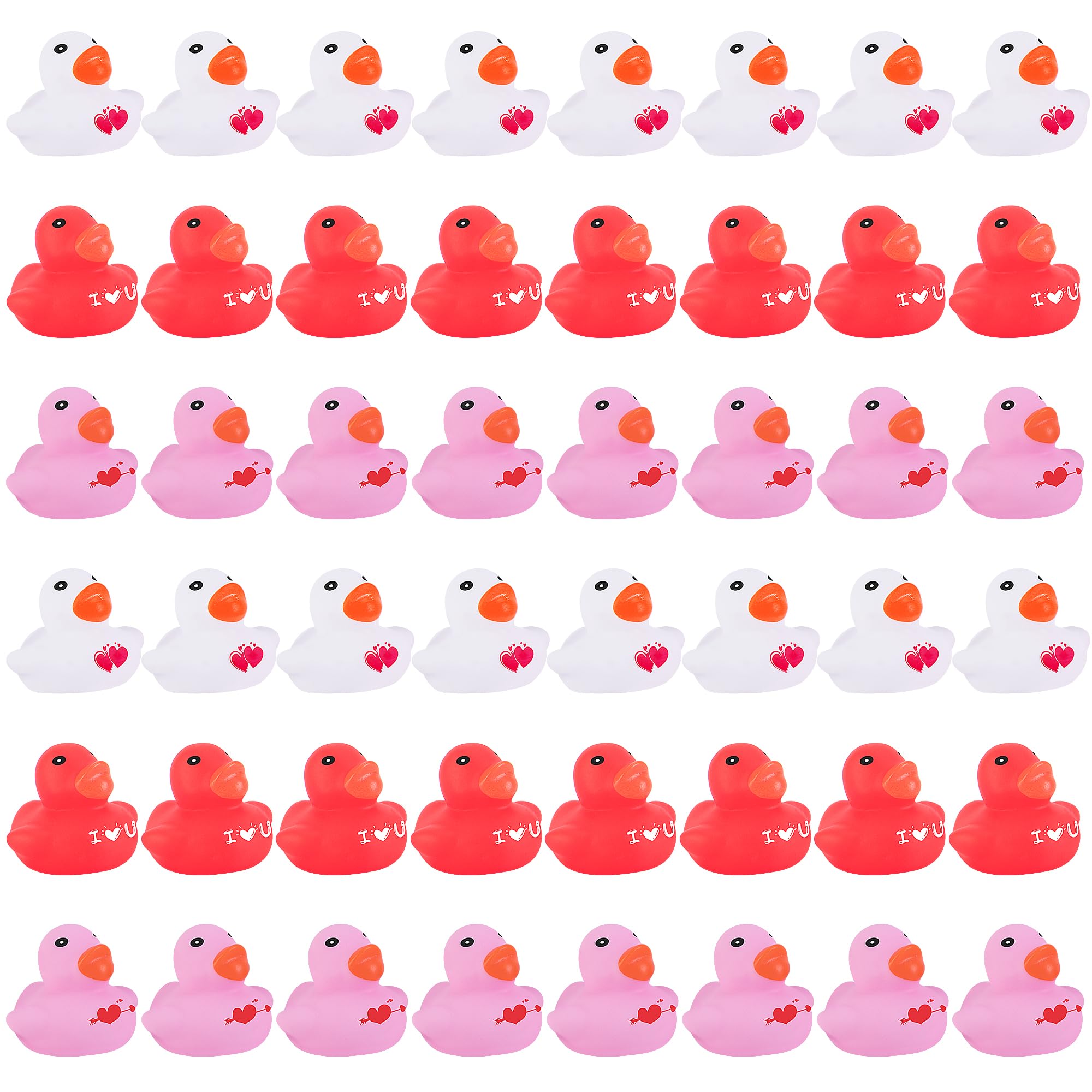 Wehhbtye 48 Pcs Valentine's Day Rubber Duckies, 2'' Mini Valentine Themed Ducks, 3 Colors Love Heart Ducky for Engagement Wedding Decorations Party Favors Pool Bathtub
