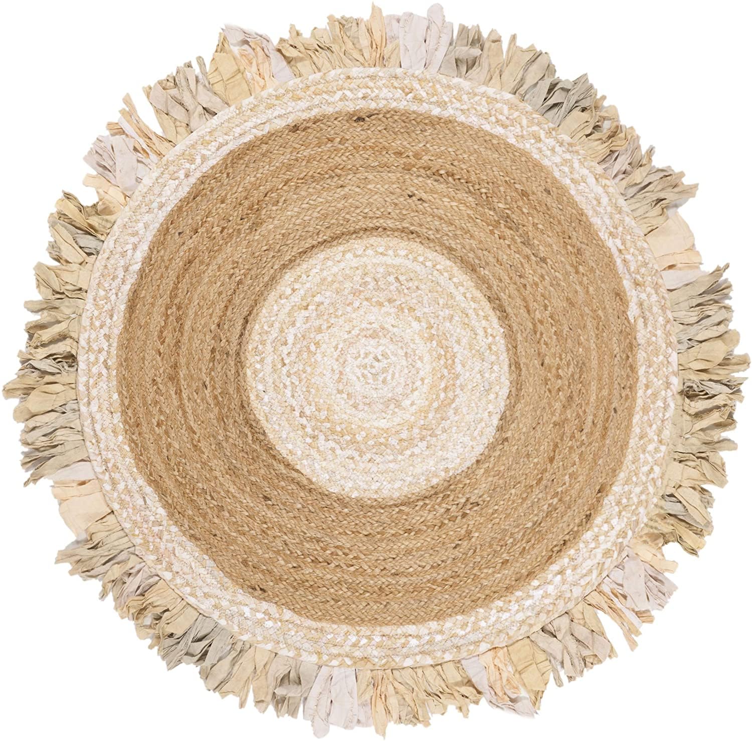 Tapis Rond en Coton et Jute tressé à la Main de Style bohème pour Salon, Couloir, Salon (Couleur 1, 120 x 120 cm)