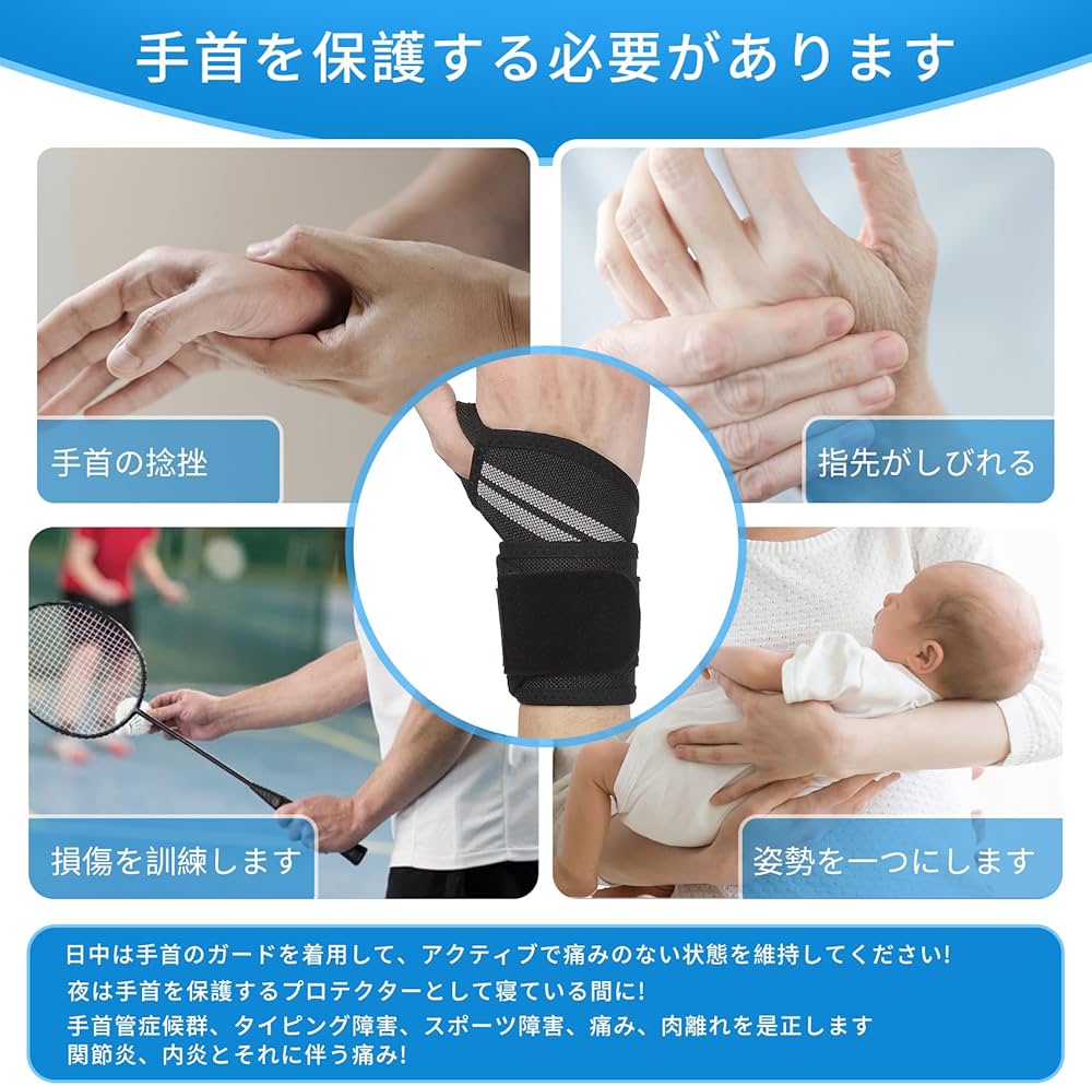 Top shine 手首サポーター 左手用 手首 保護 強力固定サポート L