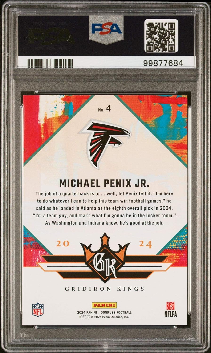 Graded 2024 Panini Donruss Michael Penix Jr #4 Rookie Gridiron Kings Rookie RC Football Card PSA 10 Gem Mint