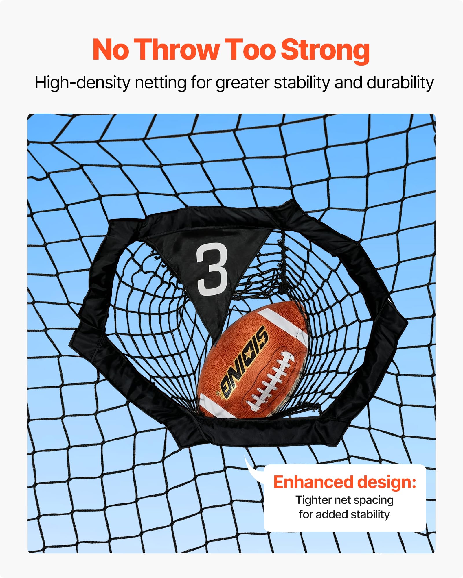 VEVOR Filet d'entraînement pour Football 274 x 243 cm, Filet de Lancer de Rugby avec 6 Poches pour cibles, sans nœuds, Sangles et étui de Transport Inclus, pour améliorer la précision de Lancer, Noir