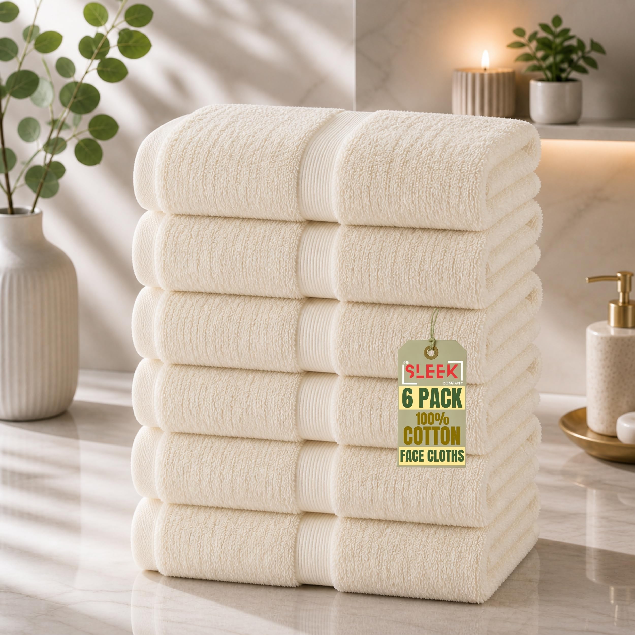 600 GSM Royal Egyptian Cotton Face Cloths (30x30cm) – Pack Of 6 – Soft & Absorbent Flannels Face Cloth – Hypoallergenic & Durable Towel – Quick Dry Face Towels for Homes, Hotels, Spas & Gyms (Cream)