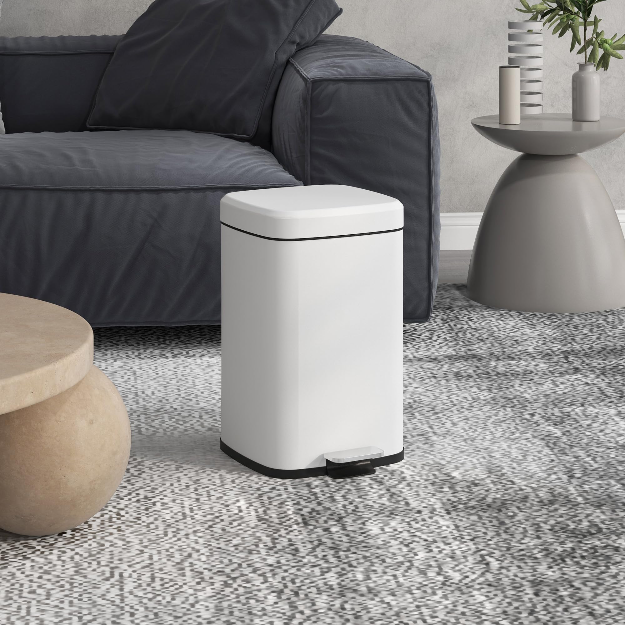 HOMCOM Cubo de basura cocina 20L Pedal 28x35x45cm Blanco | Acero inoxidable, cierre suave, compacto, cubo interior extraíble