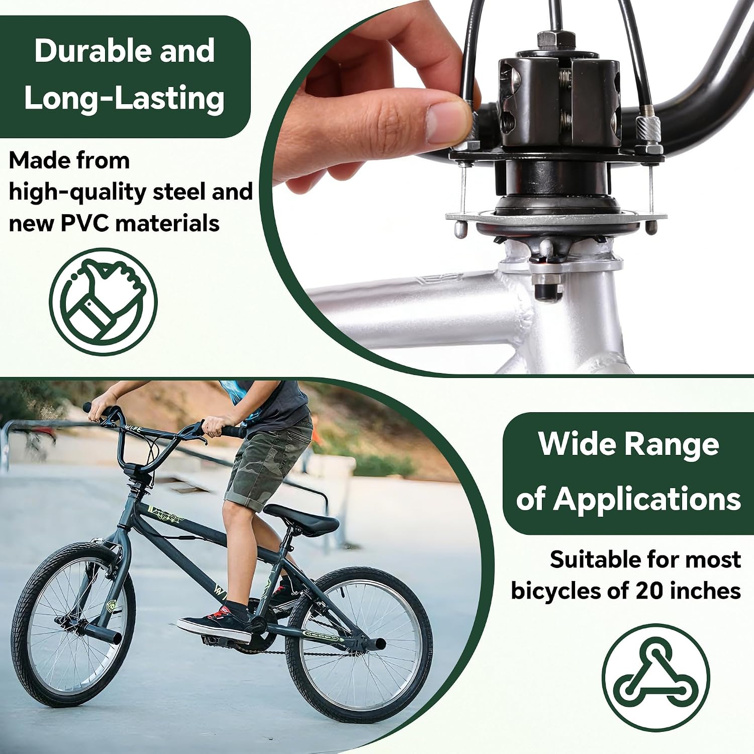 BMX Bike Gyro Brake Cables Front+Rear (Upper+Lower) with Spinner Rotor Full Kit, Bicycle Brake Lines Set Cable Wire & Housing, Suitable for Most Gyro Systems and 20" Bikes, Stabled