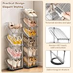 2 Pack Sloping Narrow Shoe Rack 5 Tiers - Free Standing Vertical Shoes Racks for Small Spaces and Corner, Shoe Storage Organizer for Entryway, Tall Slim Shoe Shelf Cabinet for Shoes and Boots