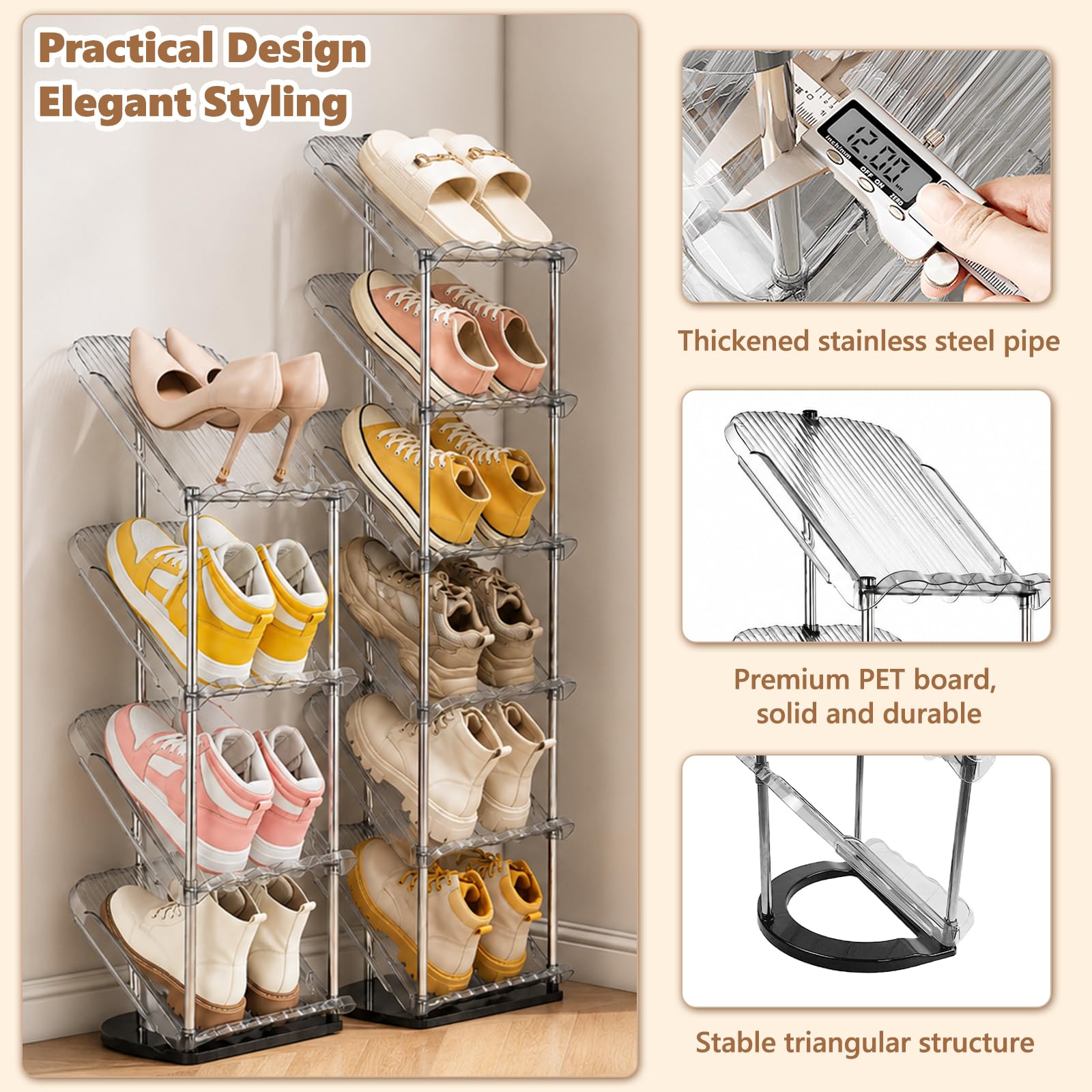 Patinao 2 Stück Schuhregal Schmal mit 5 Ebenen, Platzsparend Schräg Schuhablage, Schuhschrank Schuhaufbewahrung Shoe Rack Schuhbank Schuhe Schrank Schuh Regal Organizer Schuhständer Schuhorganizer
